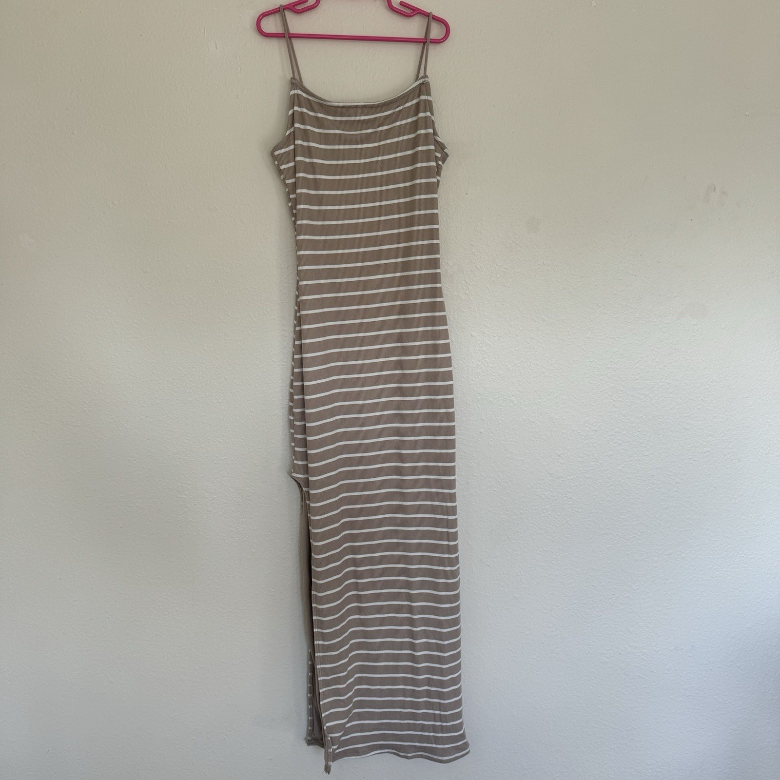 Justify Maxi Dress Size M Side Slit Brown Striped Long Summer Spaghetti Straps
