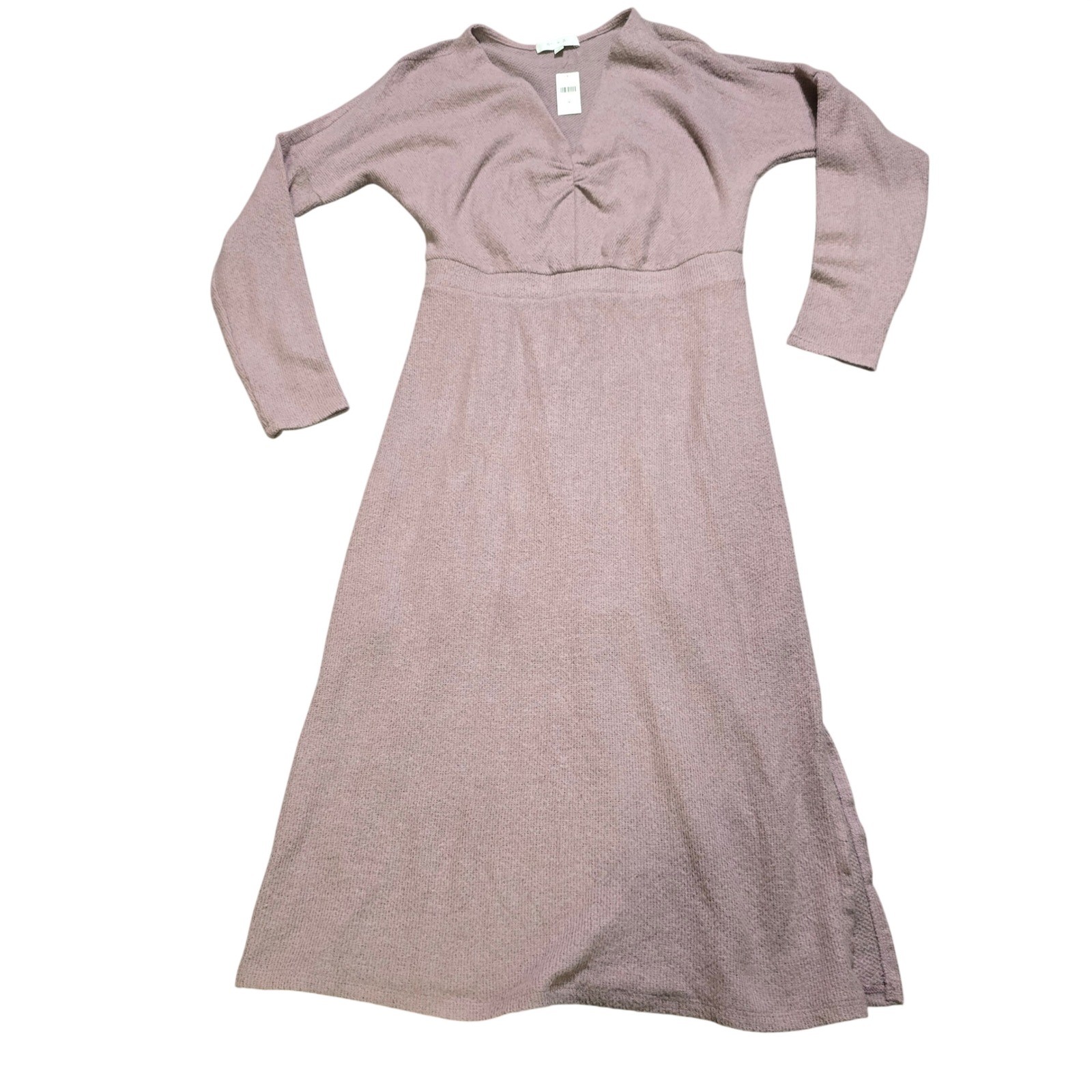 Eri + Ali Anthropologie Midi Dress Womens Medium Mauve Waffle V-Neck Romantic