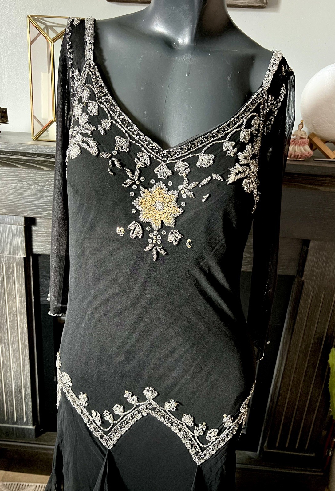 Vintage Y2K Xscape by Joanna Chen Old Hollywood Style Black Silk Beaded Dress 12