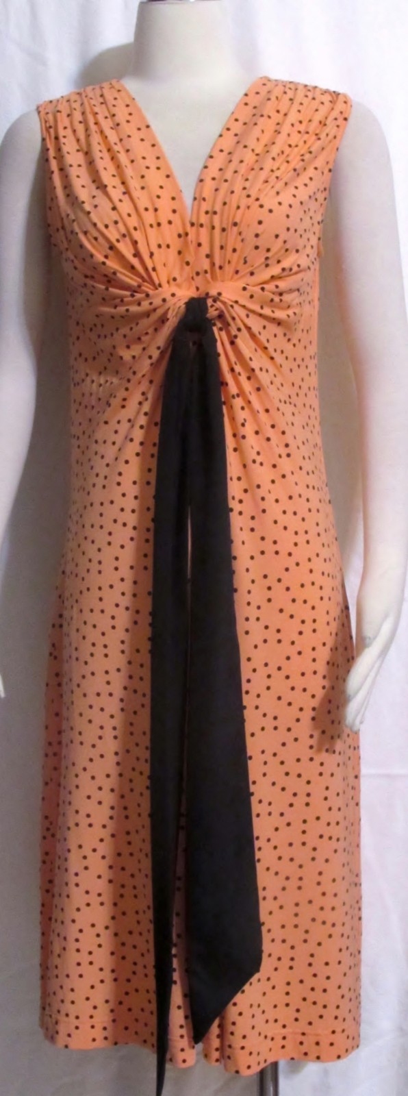 New Womens Ladies J PETERMAN Orange Black Polka Dot Stretchy Dress S Orig $168