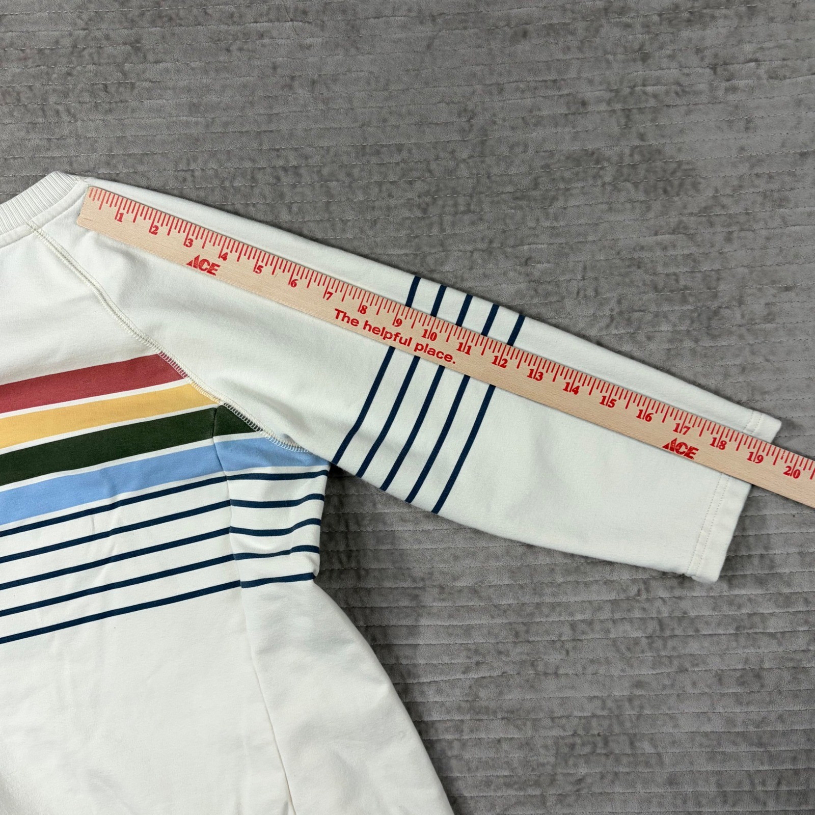 LL Bean Outside Everyday Sweatshirt Dress Cream Rainbow Stripe Petite Small