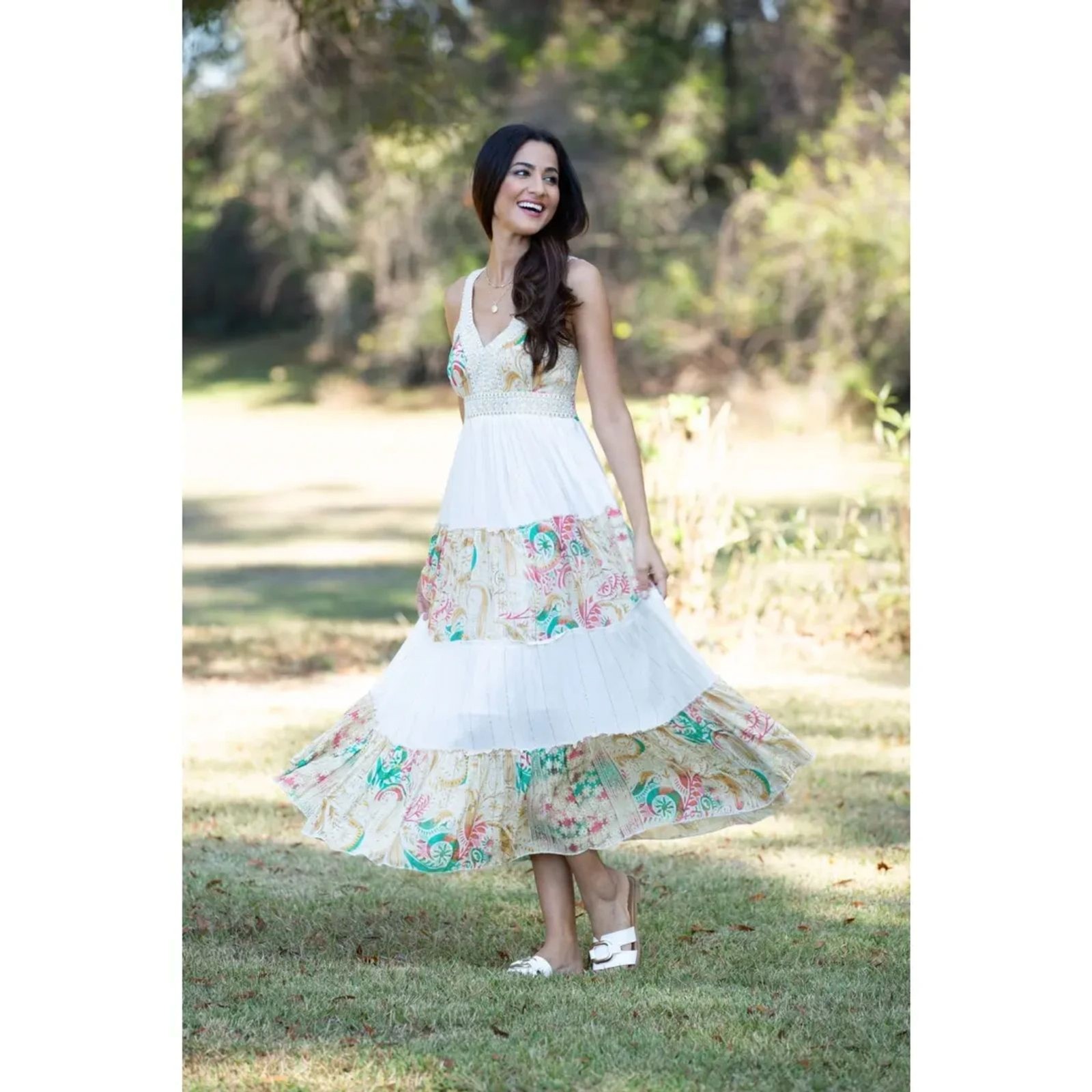 White Tiered Boho Maxi Dress