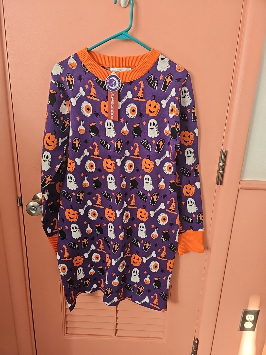 NWT Women’s Size Large Spooky Smiles Halloween Sweater Dress Ghost Pumpkin +