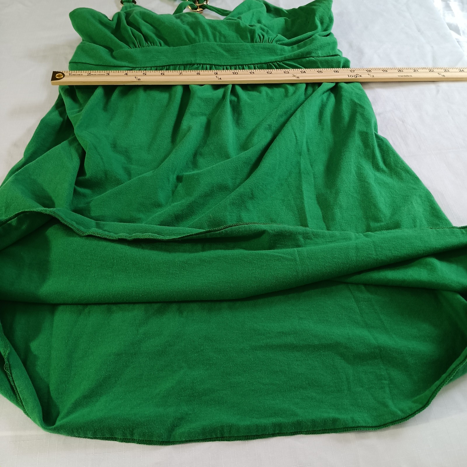 Boston Proper Green Halter Dress Womens 14 Built In Bra Ring Back Flowy