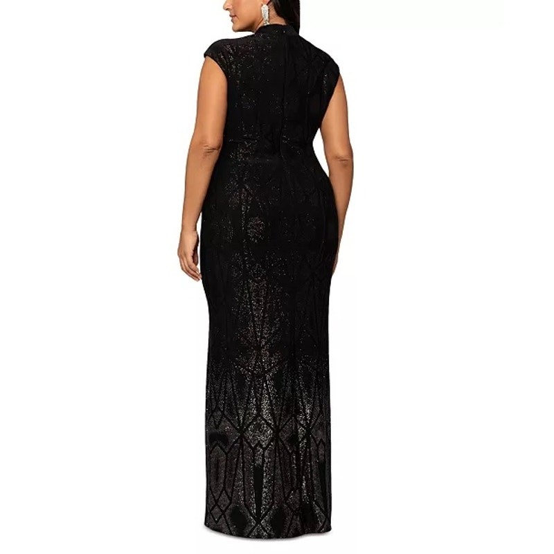 NWT Betsy & Adam Plus Size Gradient Metallic Cap-Sleeve Gown 20W