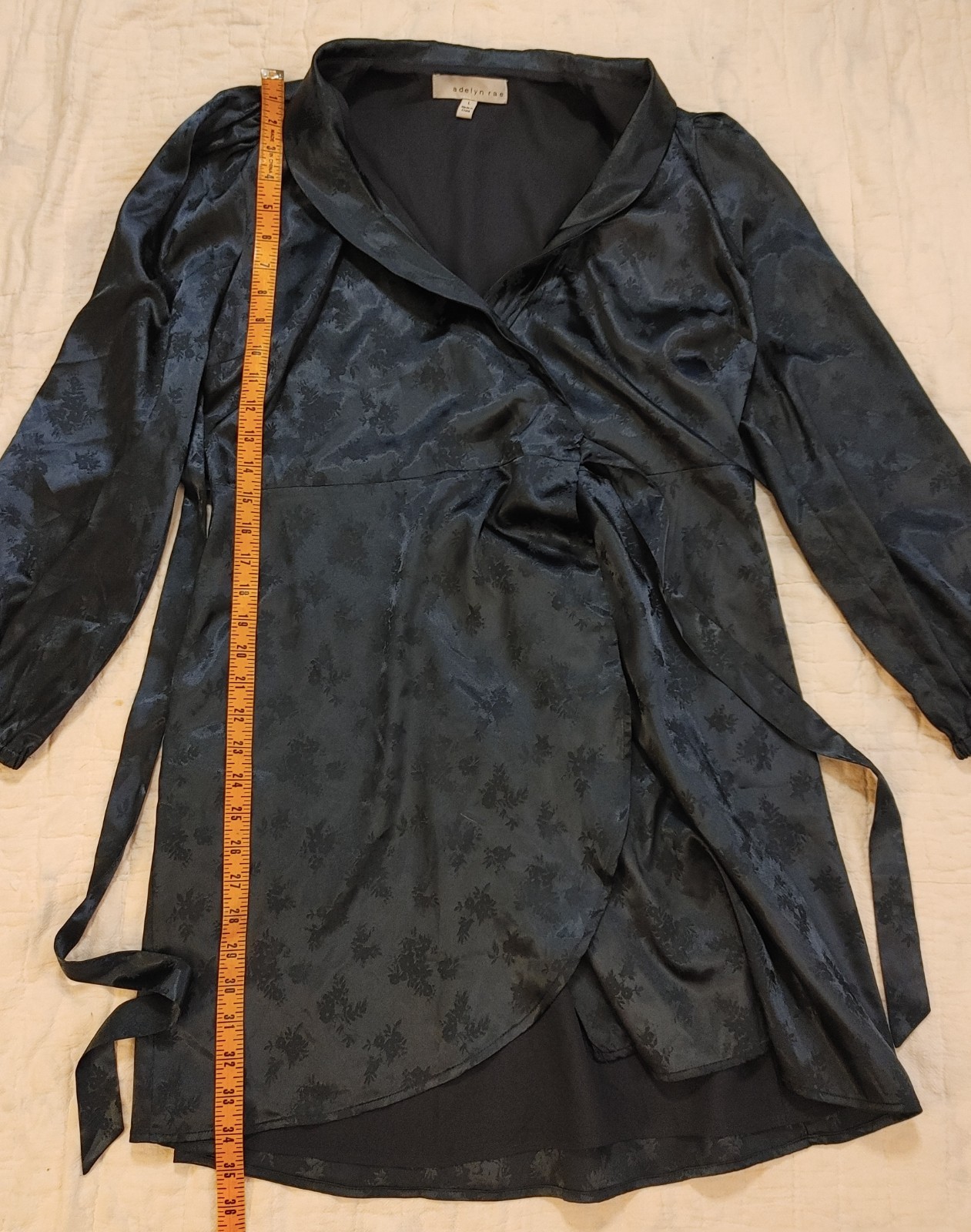 Adelyn Rae V-Neck Wrap Dress Blue Silky Polyester Womens sz Large