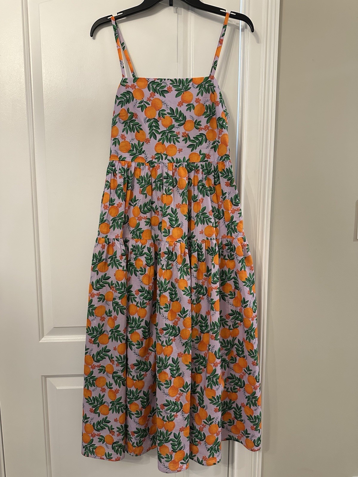 J.Crew Factory Strappy Midi Dress Women 6 Oranges Lilac Smocked Citrus Party NEW
