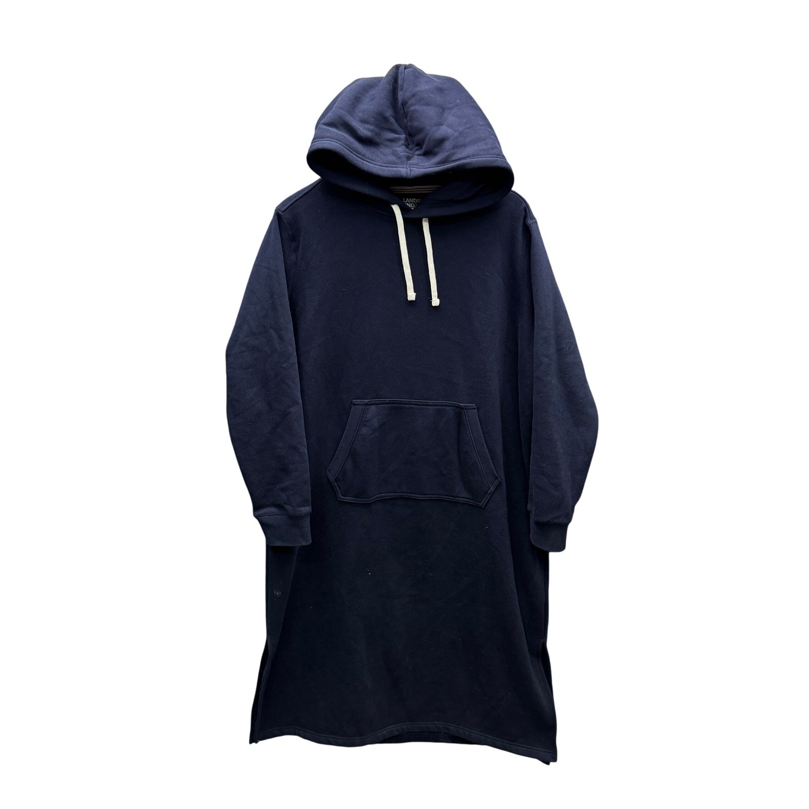 Lands’ End Hoodie Dress Women’s Size L Navy Blue Long Sleeve Fleece Casual
