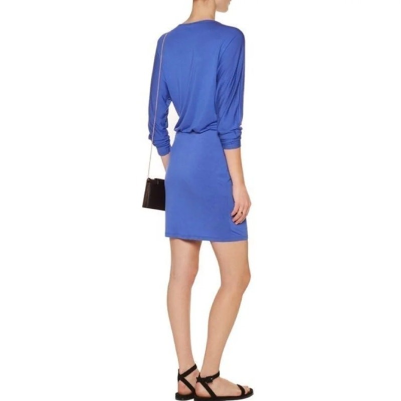 Haute Hippie Cobalt Blue Wrap Effect Modal Mini Dress Faux Wrap Draped Small