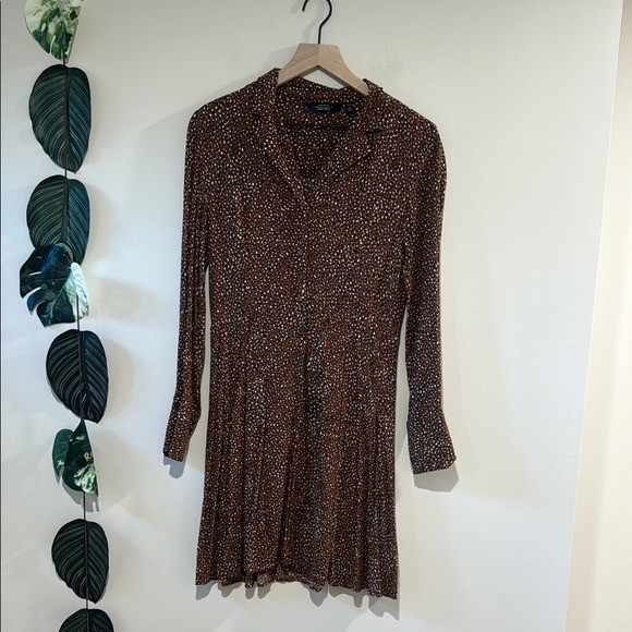 & Other Stories Brown Speckled Mini Dress Size 4 Print Collared Button Front