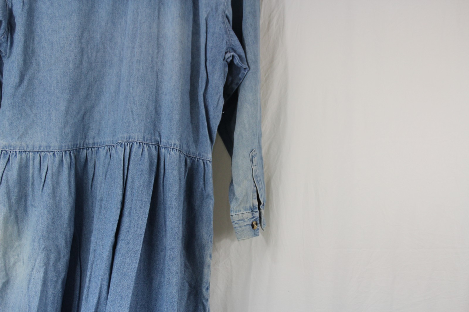 FADS Denim Button Down Dress With Side Pockets Sz S Oversized Vintage Distressed