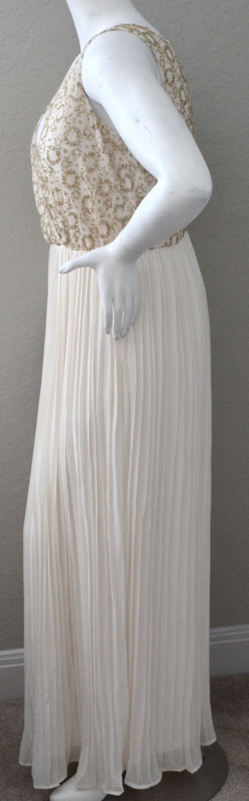 Soieblu Matte Glitter Pleated Layered Maxi Evening Dress Cream Plus 1XL – New!