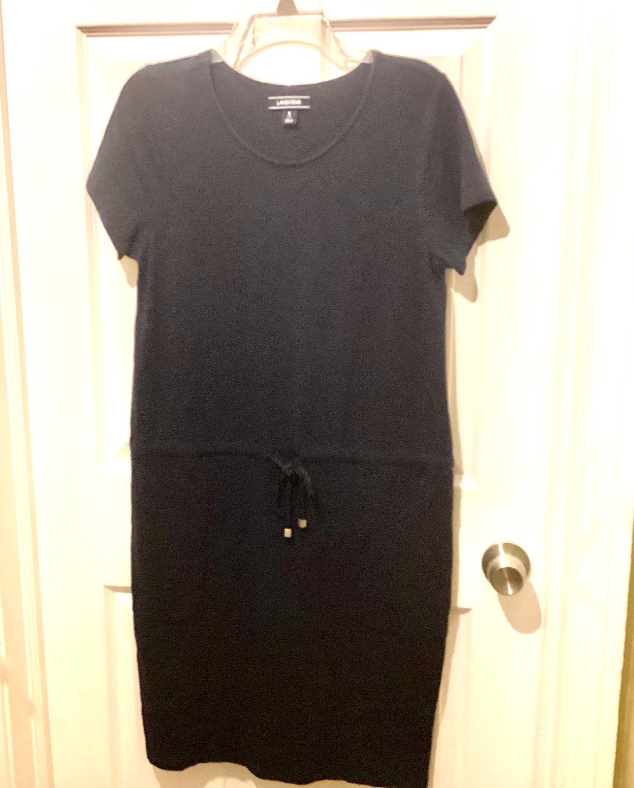 Lands End T Shirt Dress Midi Length ~Tie Waist~ Dark Navy Blue~S 6-8