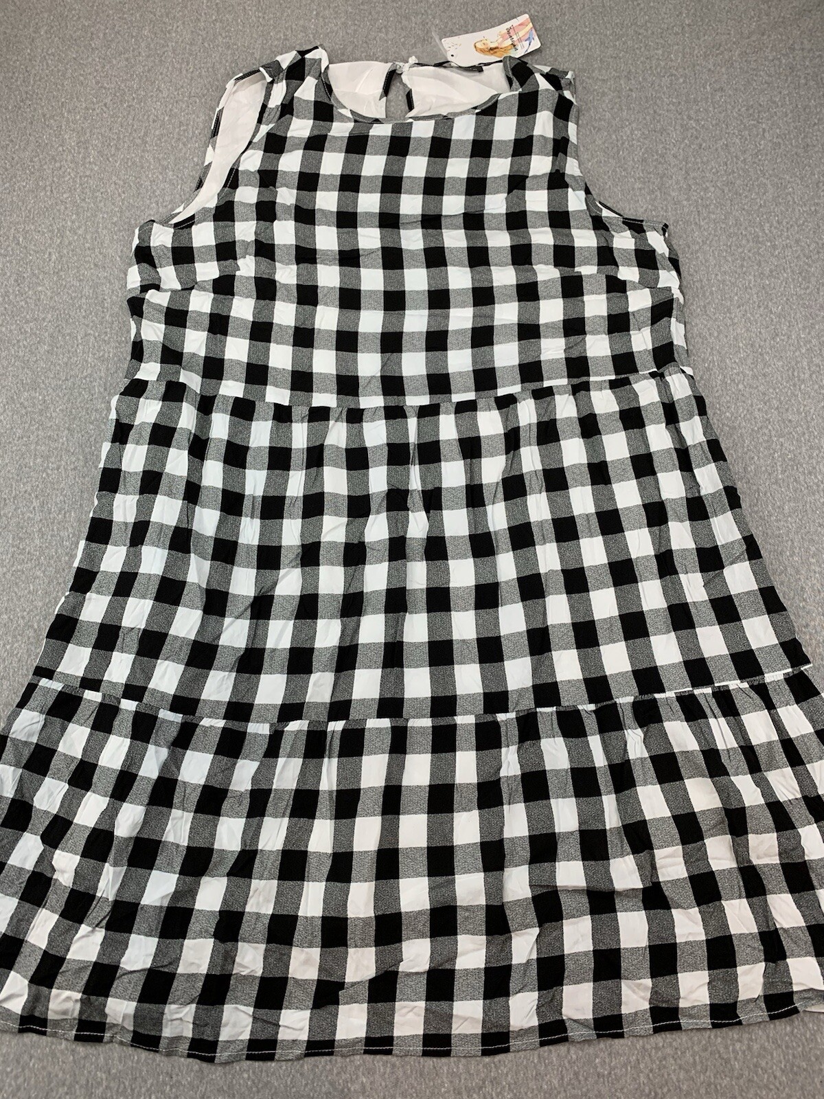 Pretty Garden Sleeveless Tank Tiered Dress Womens XL Black Buffalo Check Cottage