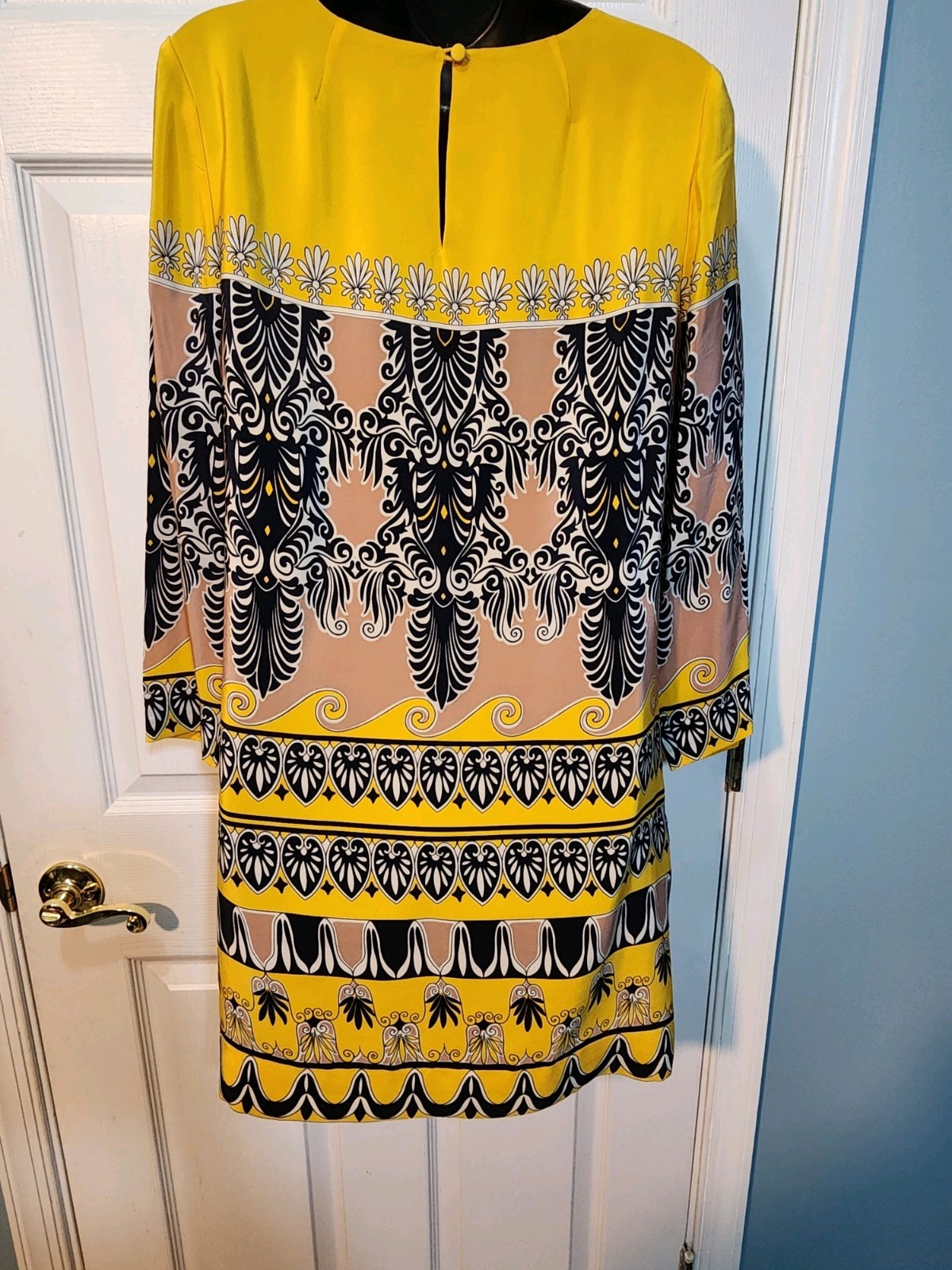 J. Crew Dress Size US 4 Yellow Navy Blue Gallery Printed Shift Women’s