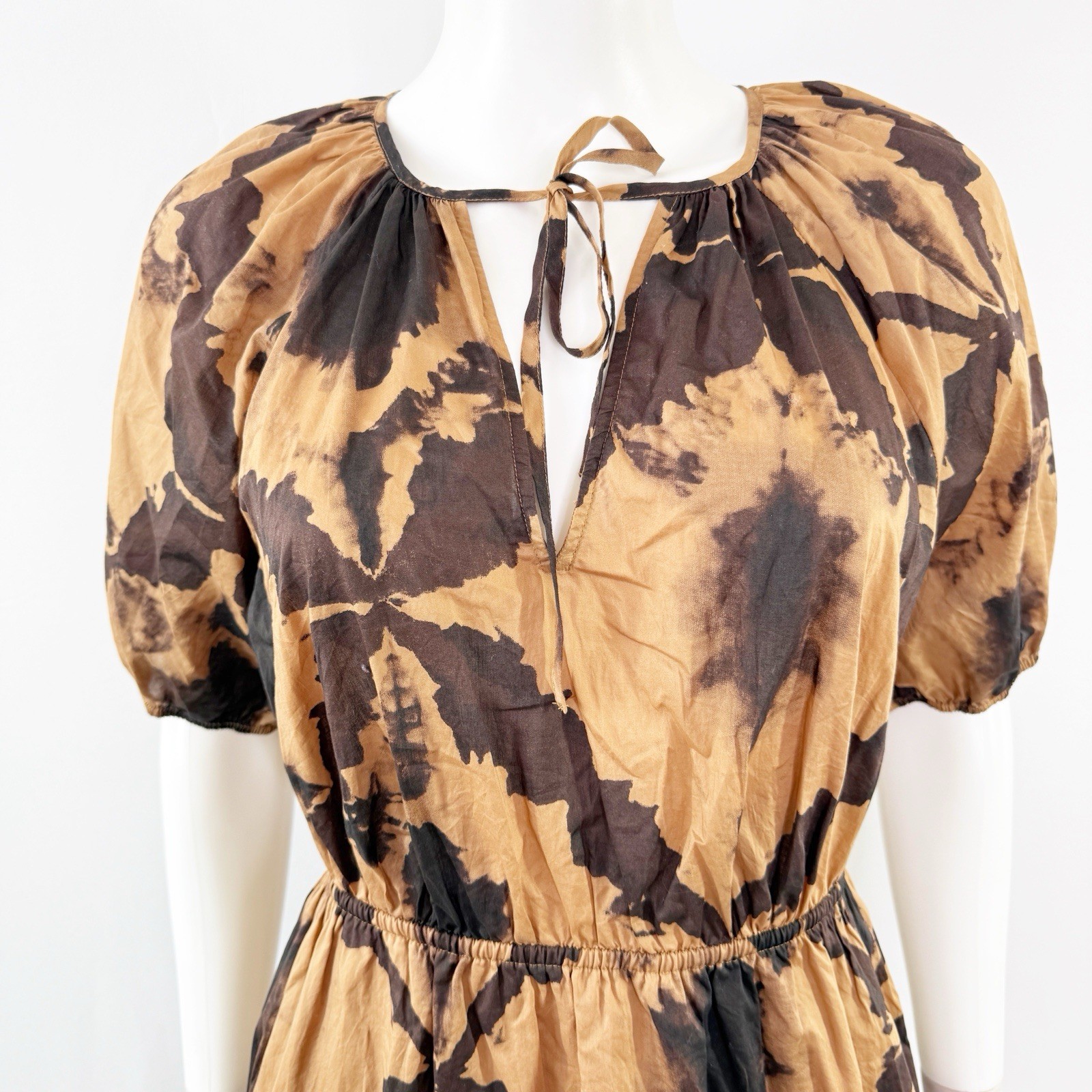 Rails Brown Tigers Eye AMABELLA Mini Dress Size S Puff Sleeve Elastic Waist Boho