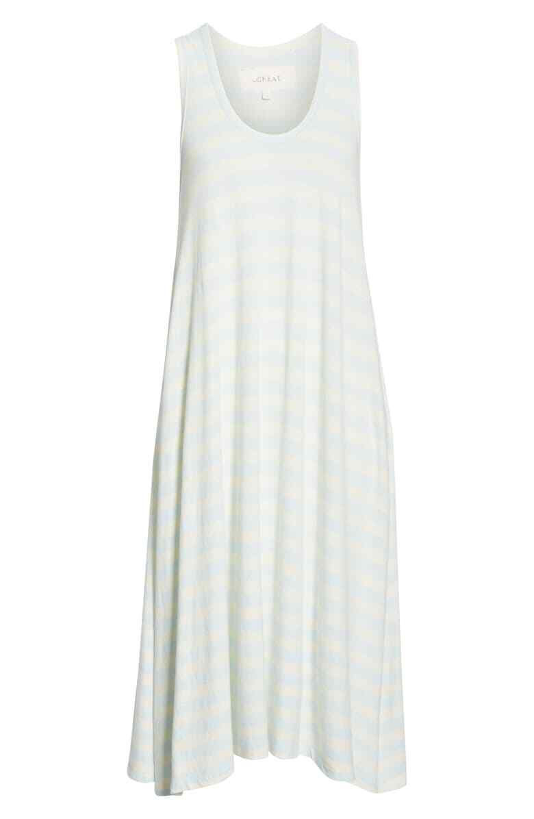THE GREAT. Striped Lightweight Cotton U-Line Swing Tank Racerback Dress 1 S 4/6