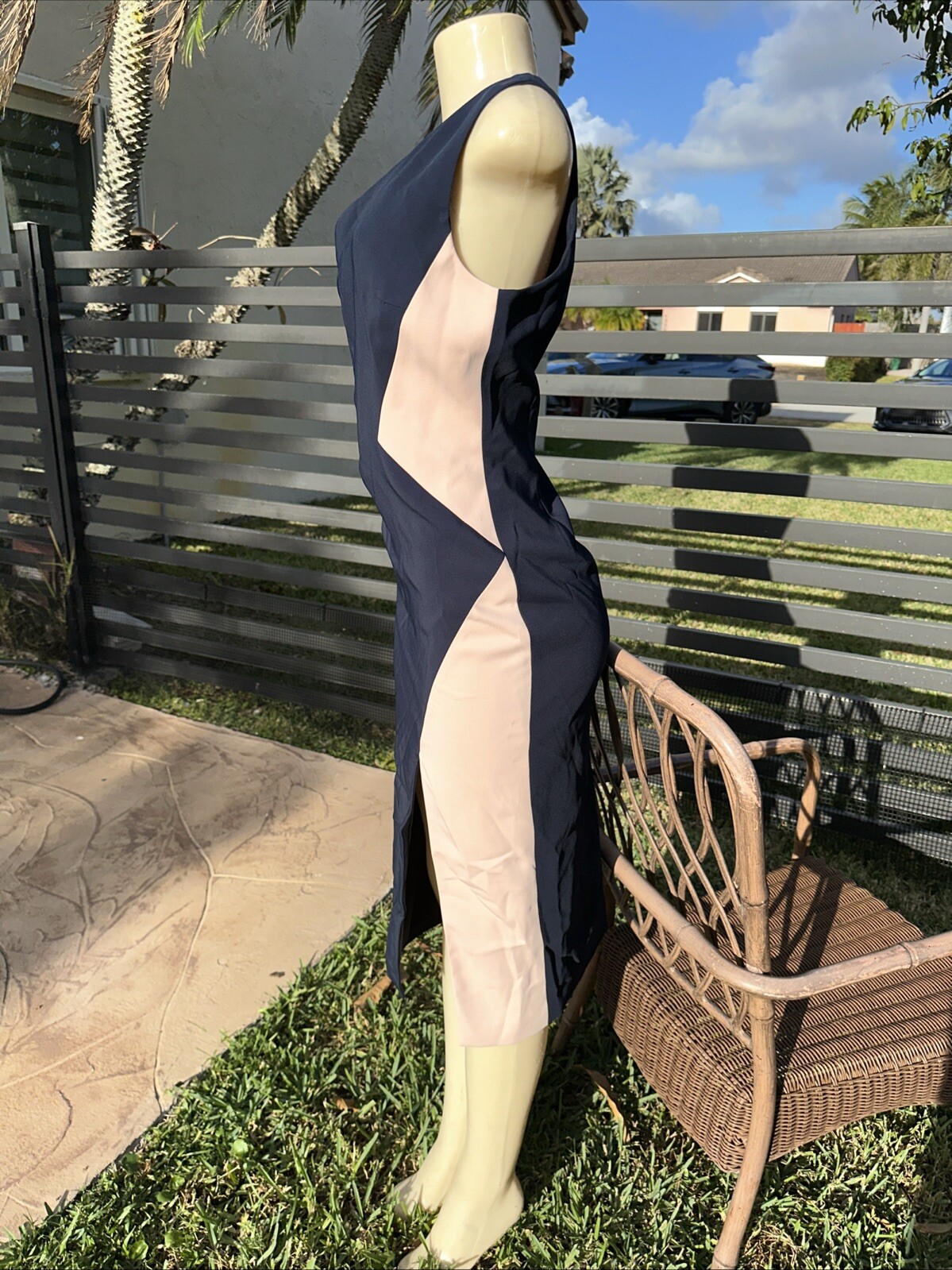 CUSHNIE ET OCHS BLUE & PINK ONE SHOULDER SLEEVELESS PENCIL DRESS FRONT SLIT Sz 6