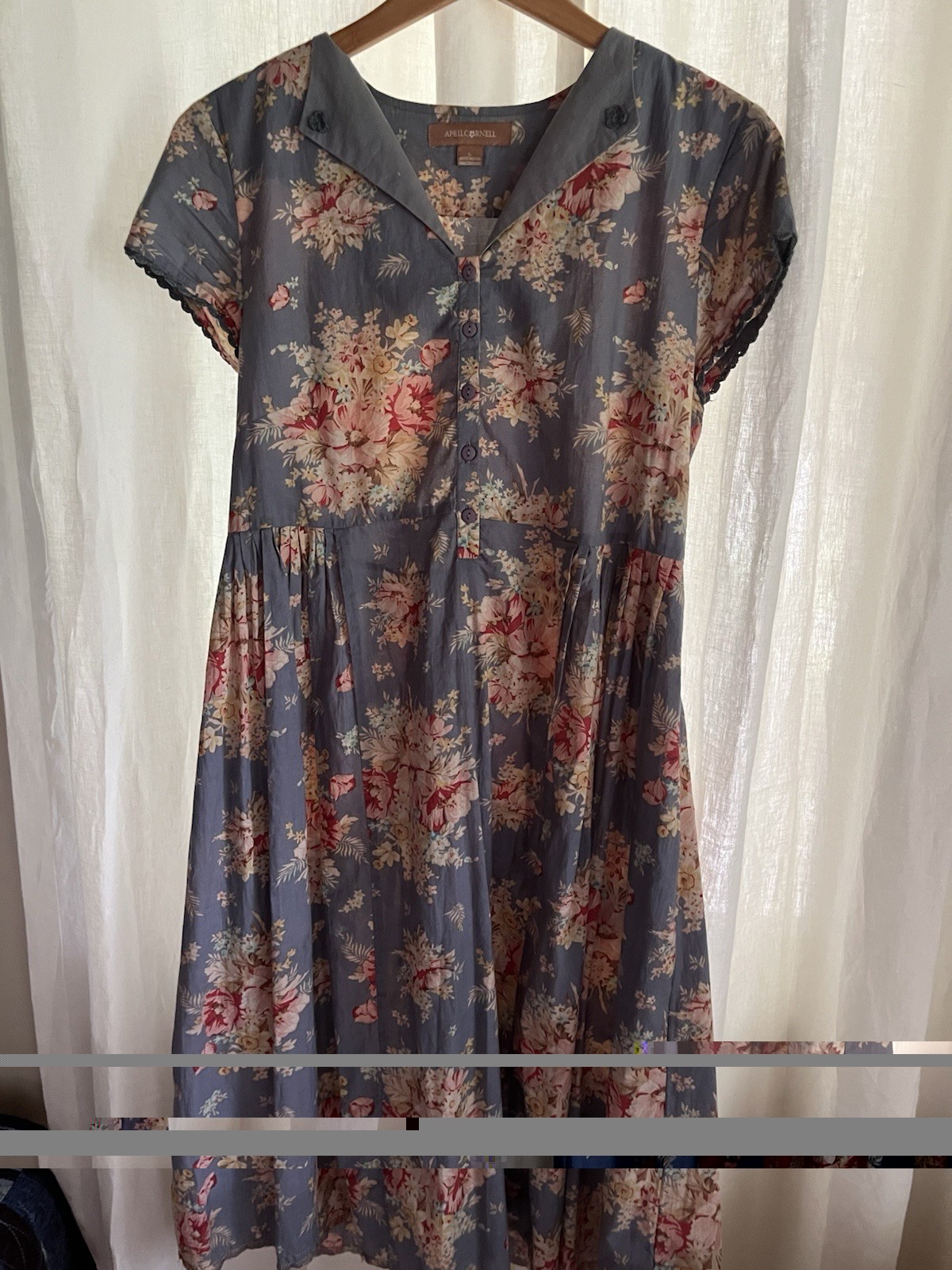 April Cornell Dress Large Periwinkle Blue Romantic Floral Pattern