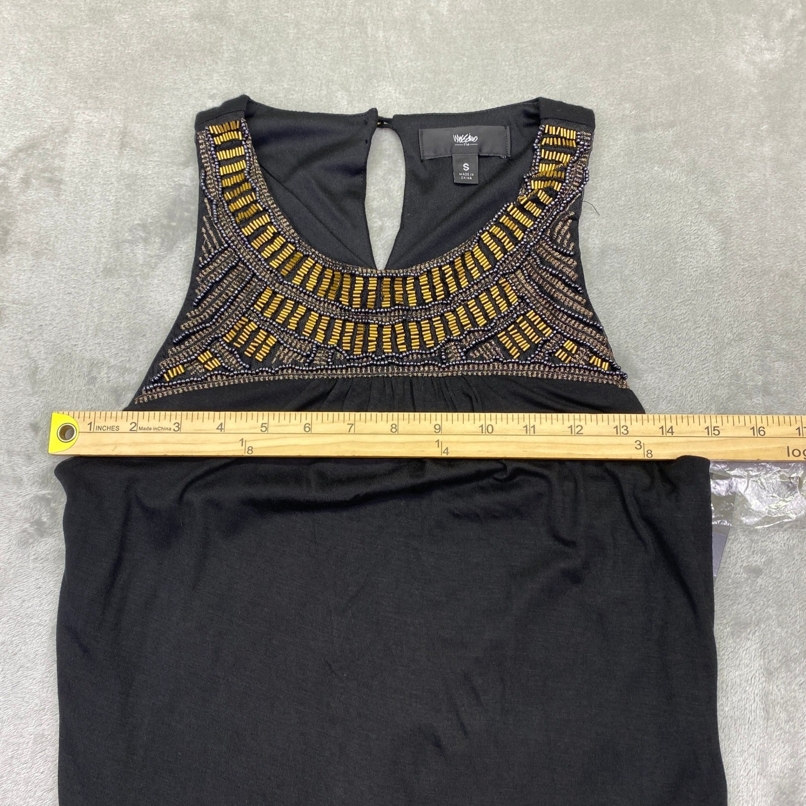 Mossimo Black Beaded Neckline Sleeveless Sheath Dress Ebony Solid Size S NWT