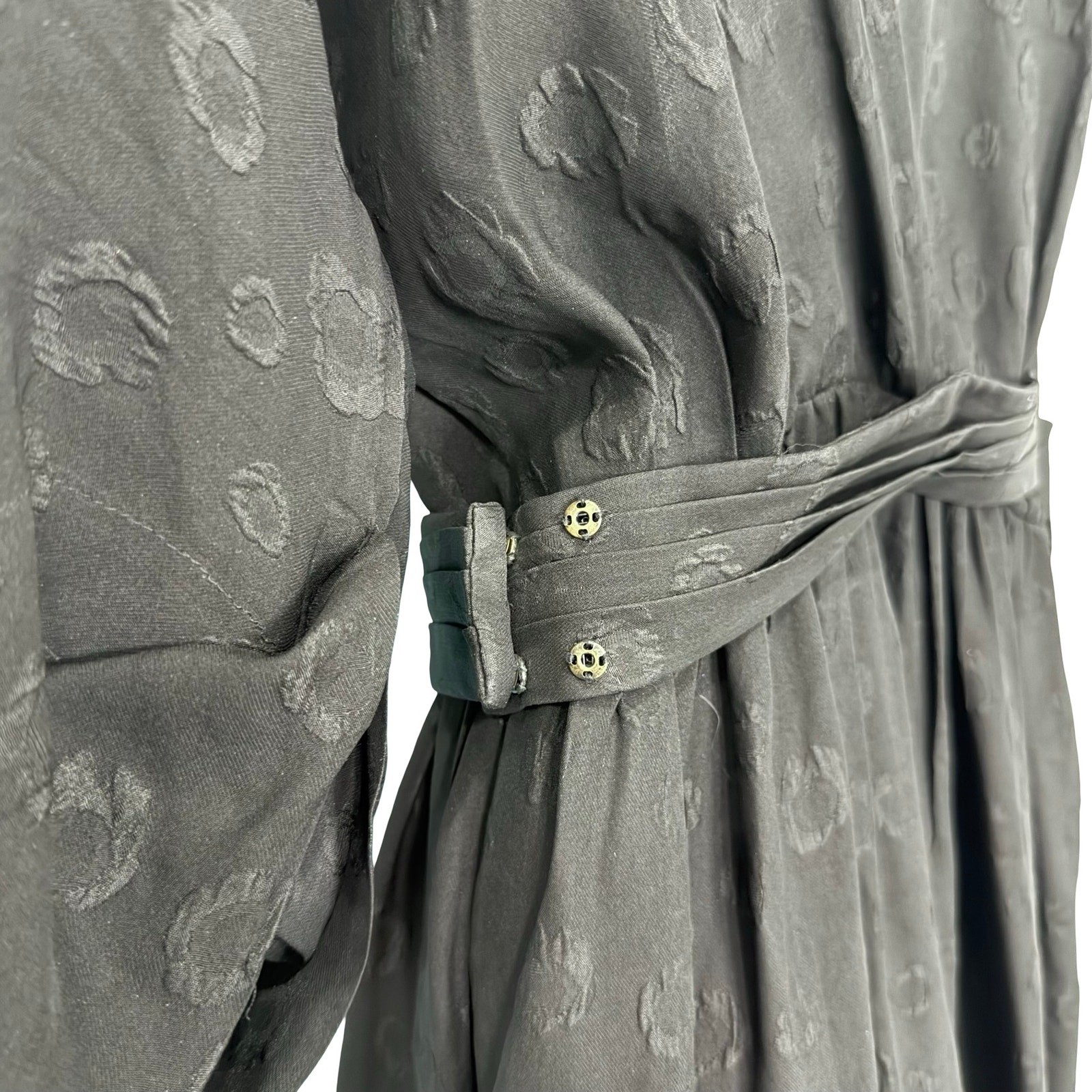 & Other Stories Black Burnout Silk Bracelet Sleeve Belted Midi Dress sz 36 / S