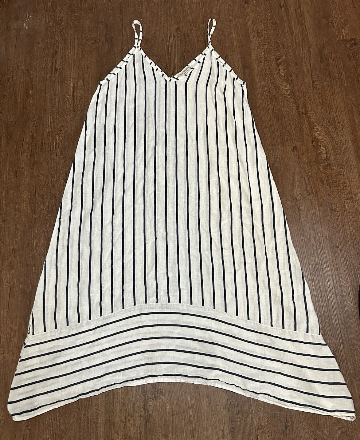 TERZO MILLENNIO White/Blue Striped V-Neck Strappy Sleeveless Mini Dress, M