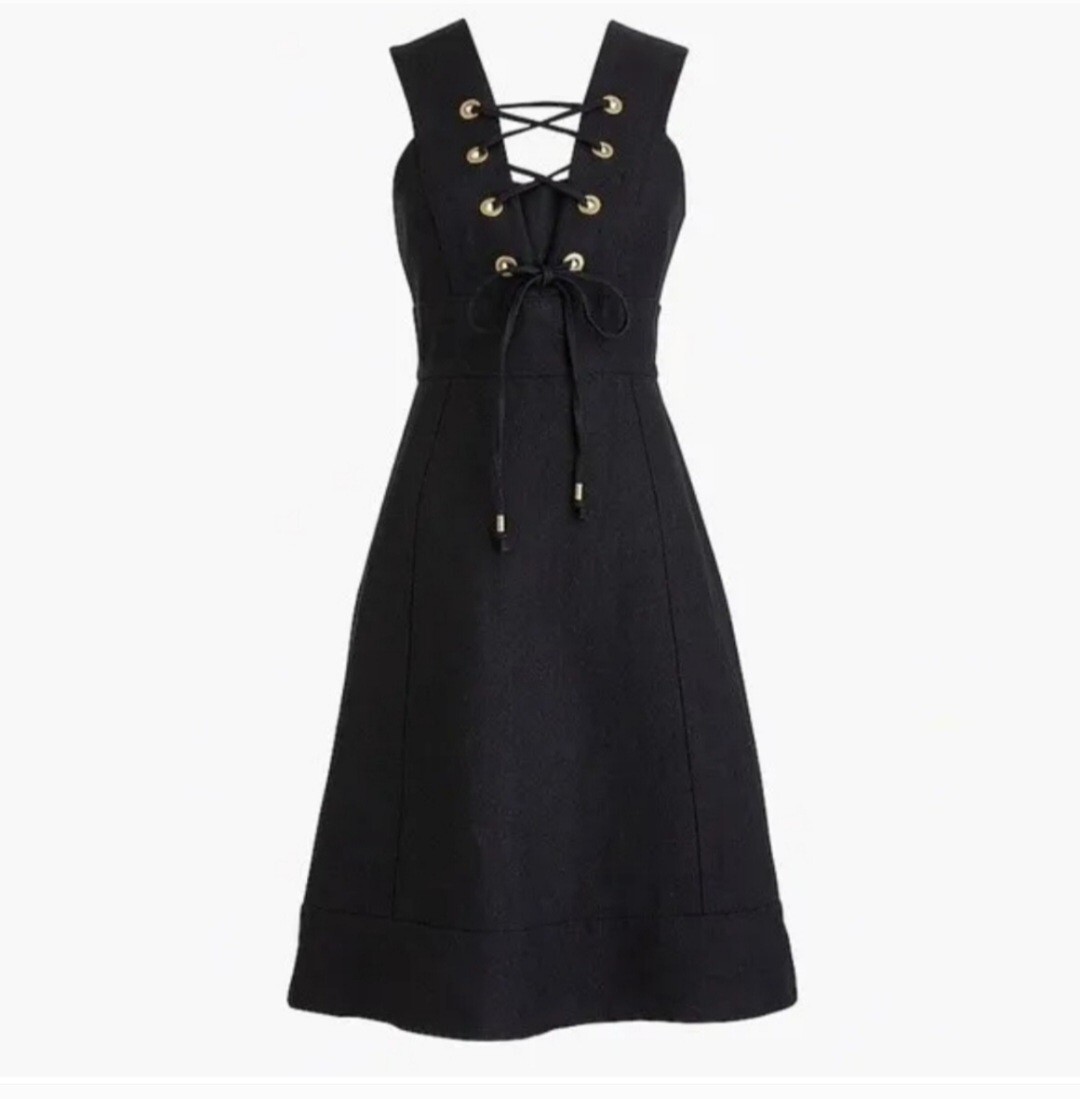 J.Crew Lace-up dress in structured linen Little Black Dress Womens Size 10 NWT