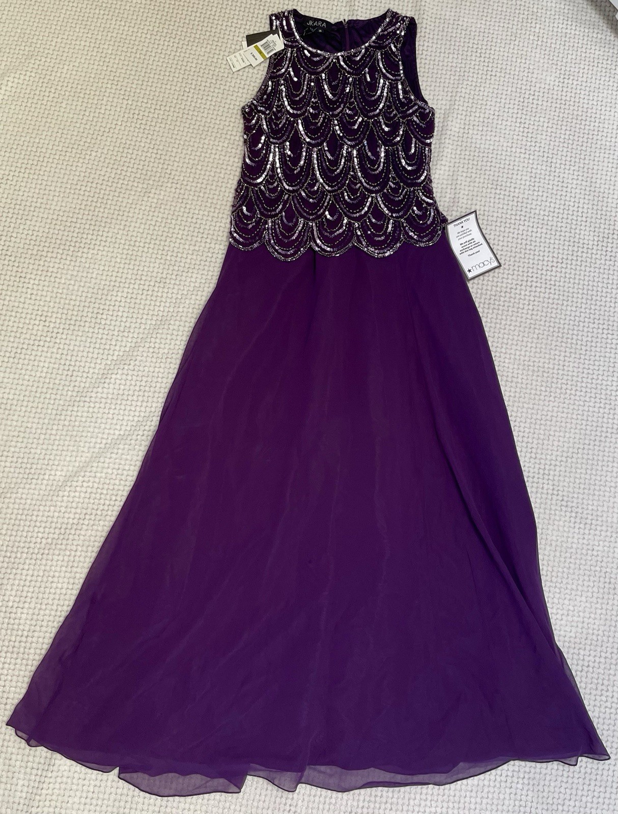 Kara Women’s 14 Beaded Dress Purple Zipper Long New Short Sleeve