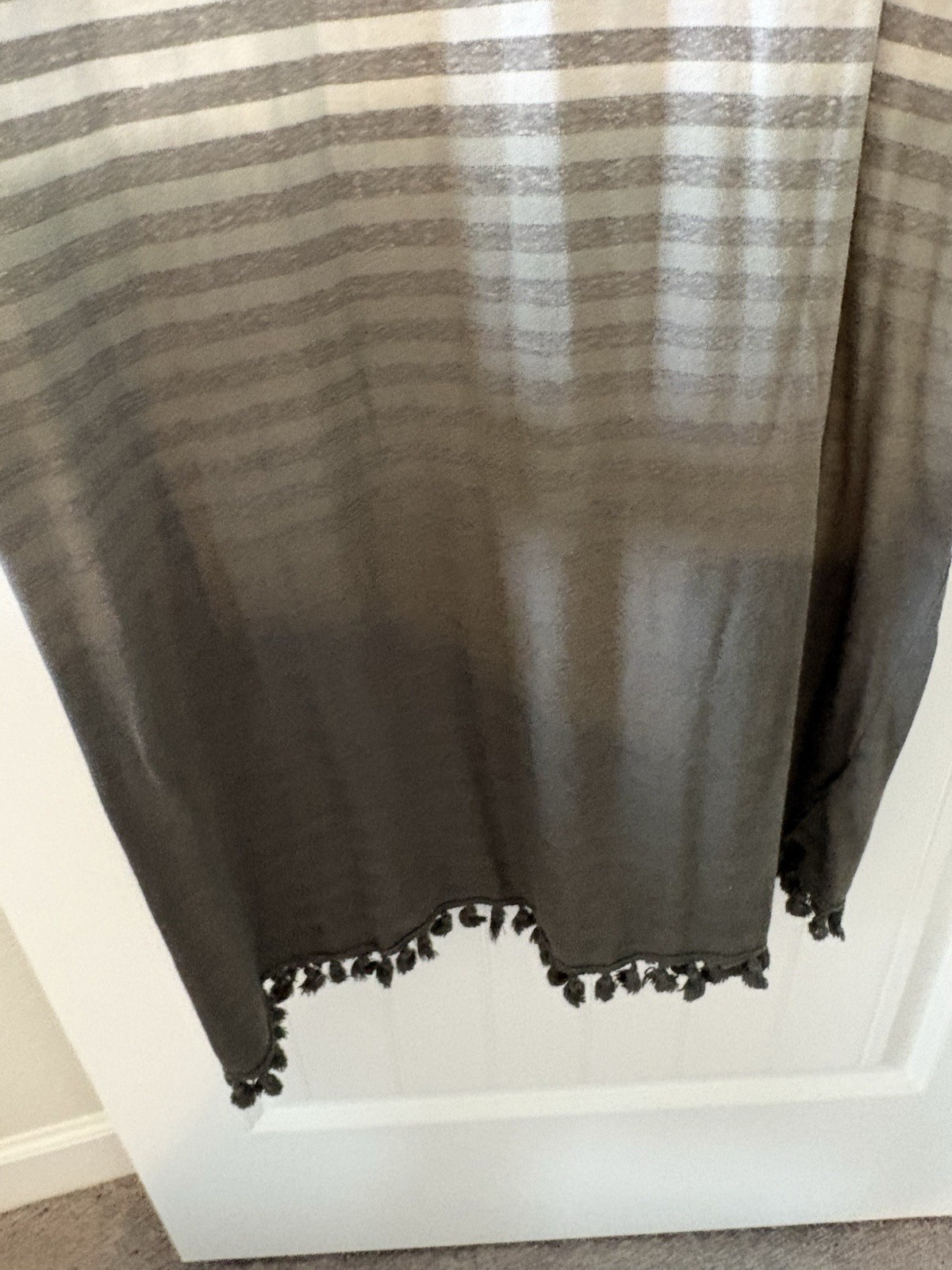 Umgee Gray White Green Striped Ombre Maxi Dress Tassel Hem Large