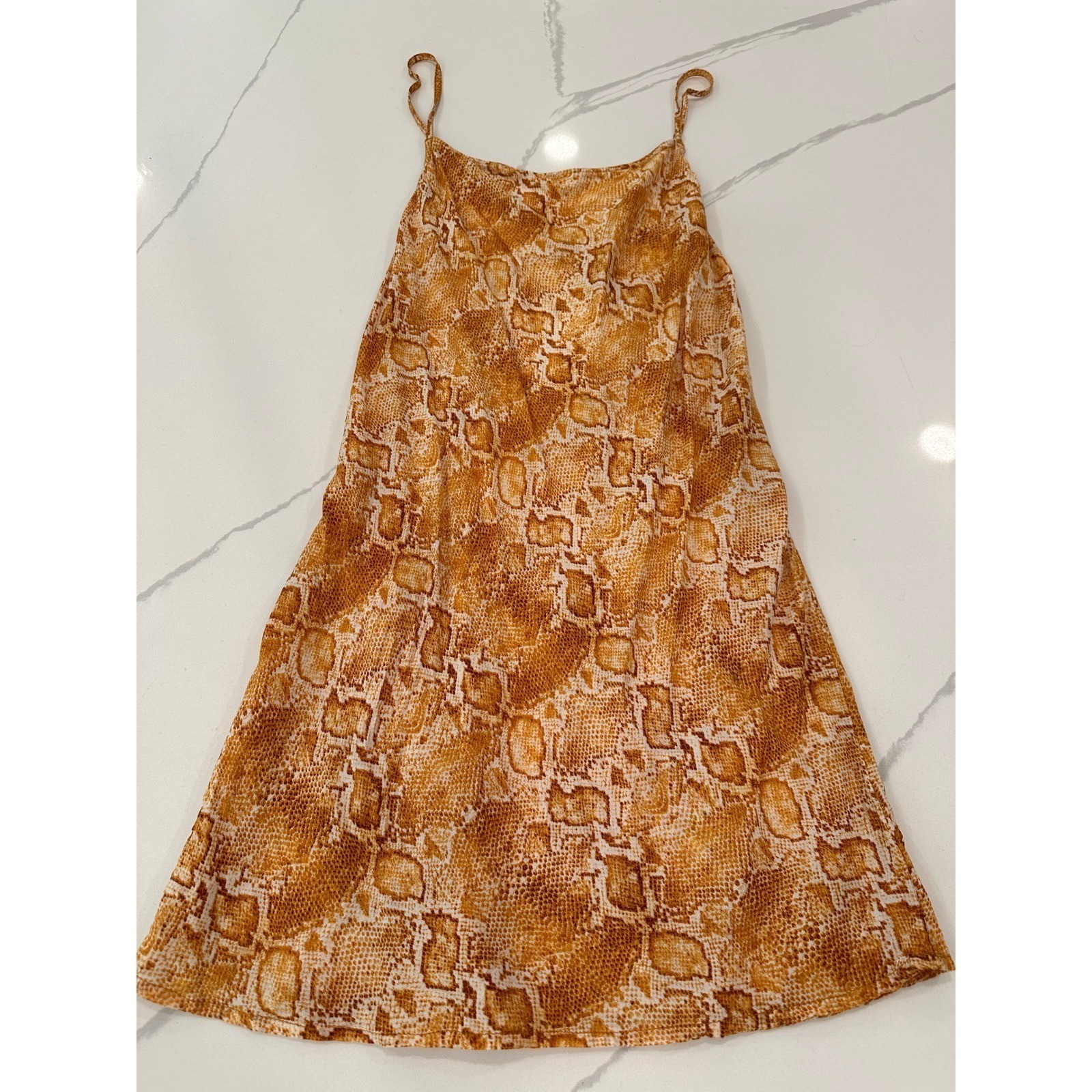 Billabong Snakeskin Print Mini Dress Criss Cross Back Small Yellow Boho Chic