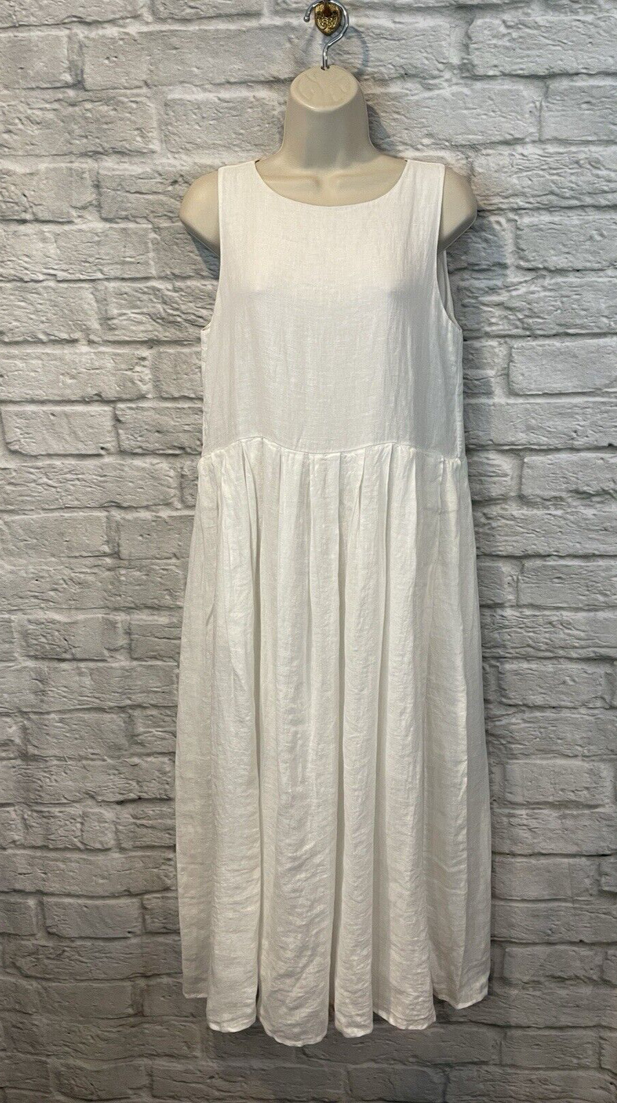 Tandem Italy Women’s White Linen Cotton Sleeveless Pleated Dress Sz 1/S-M