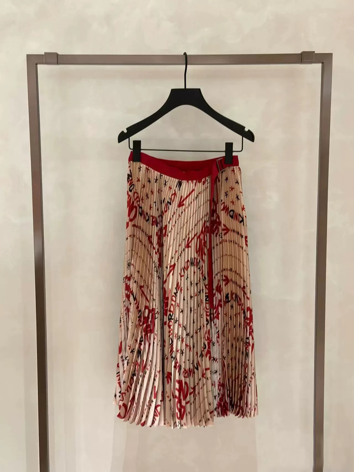 FOG SACAI Pleated Midi Skirt High Waist Slimming Tie Belt