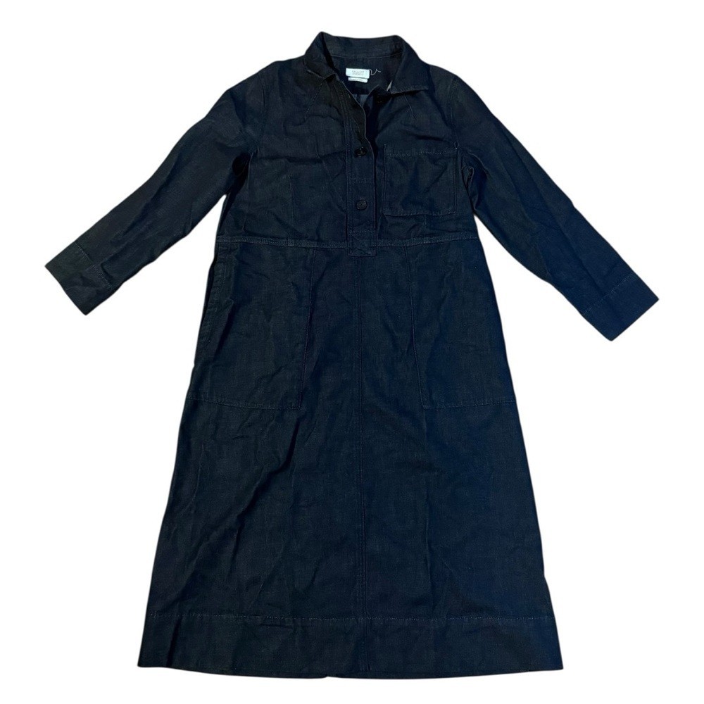 TOAST Indigo Cotton Hemp Button Down Dress Size 12