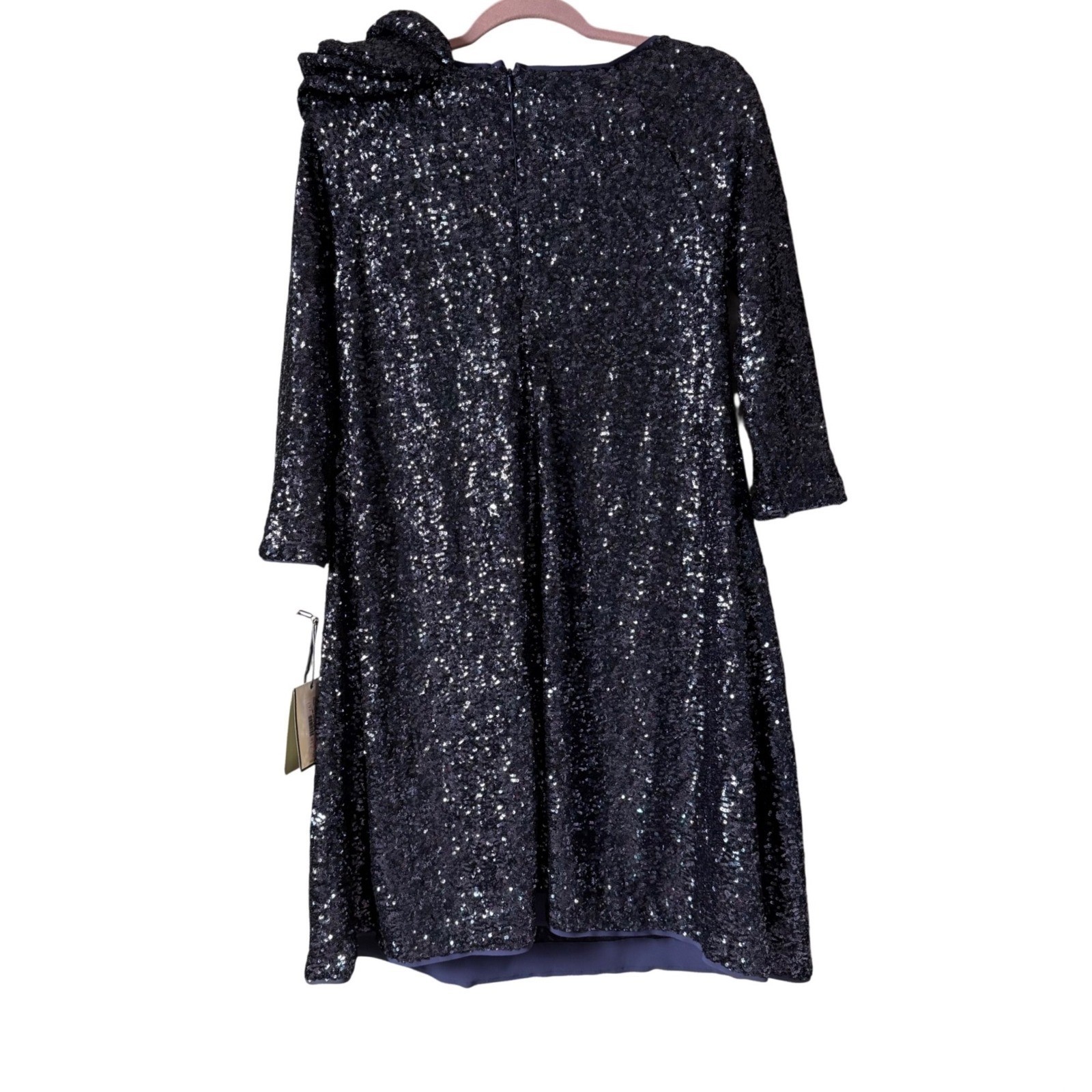 Chiara Boni La Petite Robe Sequin Ruffle Shoulder Dress Navy | IT 46 (US 10) NWT