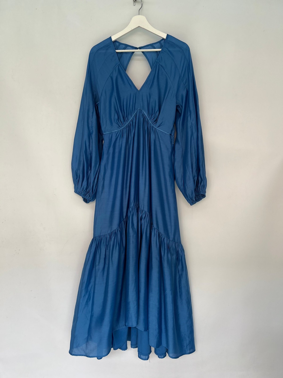 Monsoon Palmer V Neck Tiered Maxi Dress oversized puff sleeves Size 10 2630