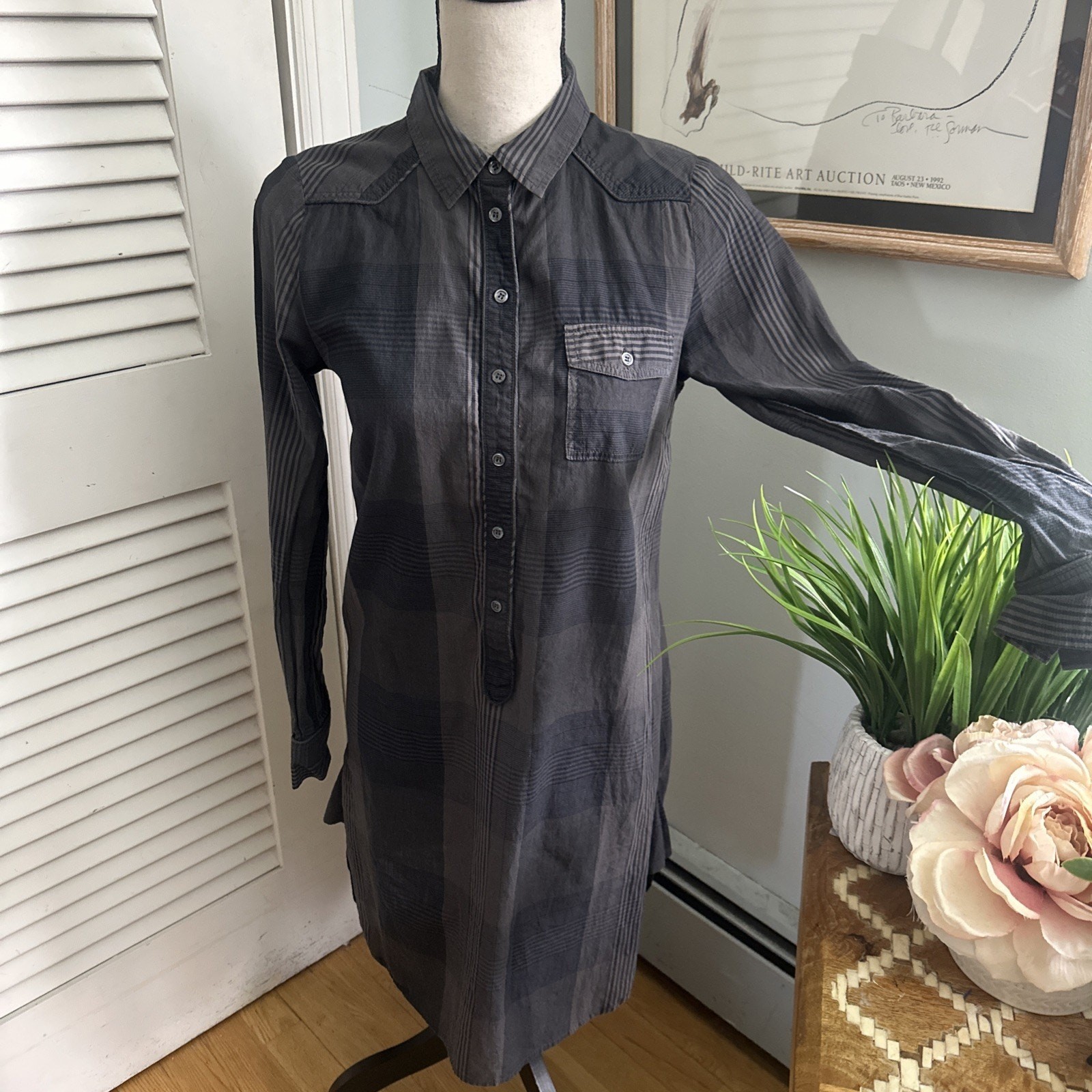 Comptoir Des Cotonniers Shirt Dress Womens 38 US M Gray Minimalist Boho Chic