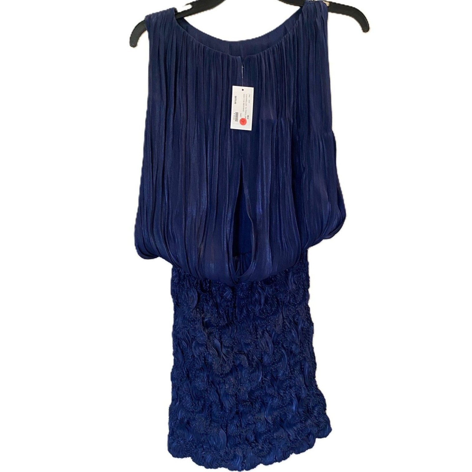 NWT Costarellos Tamiris Metallic Lurex Crepon Bouclé Mini Dress Navy 4