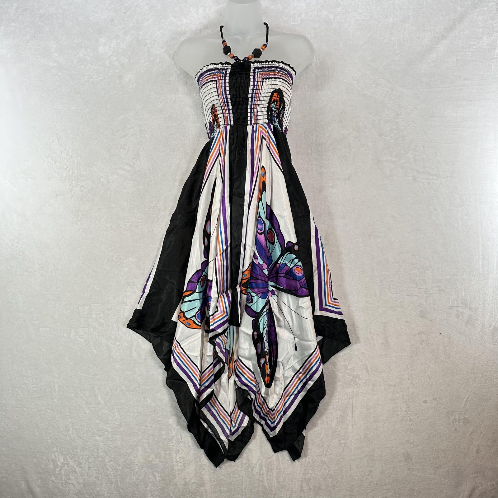 Vintage 123 Dress Womens Small Butterfly Satin Handkerchief Fairy Hem Boho Y2K