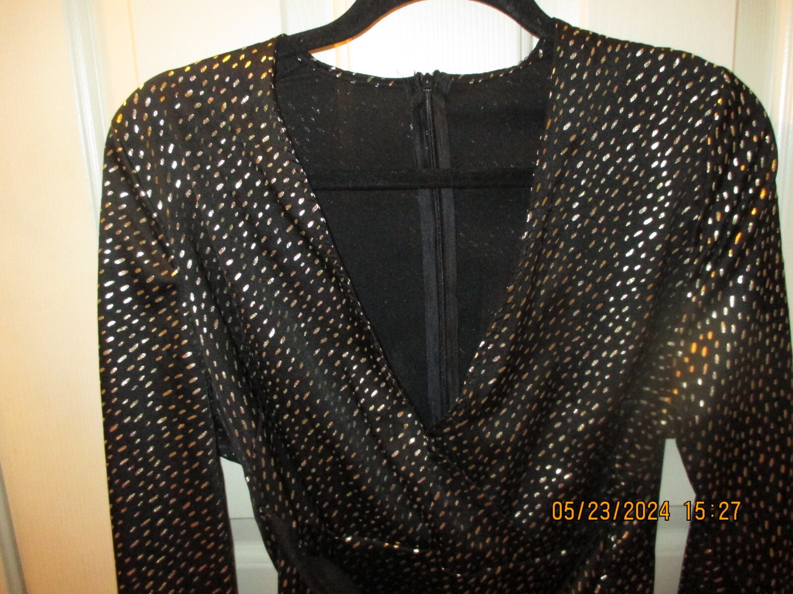NEW COTTON POLY BLACK&GOLD SPECK MINI DRESS! CROSS OVER TOP WIDE TIE BOW SIZE XL