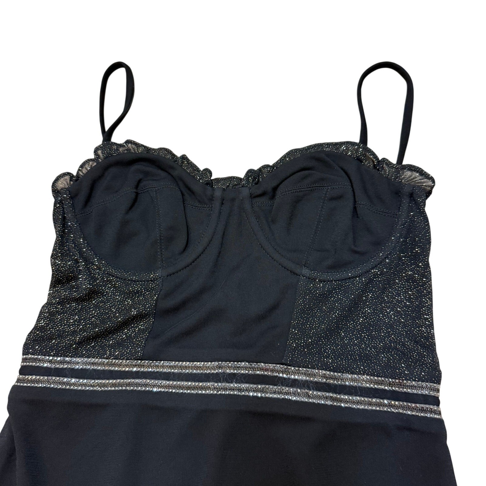 Hours Black Mini Dress Lace Trim Bodycon Sparkle Spaghetti Strap Party Dress