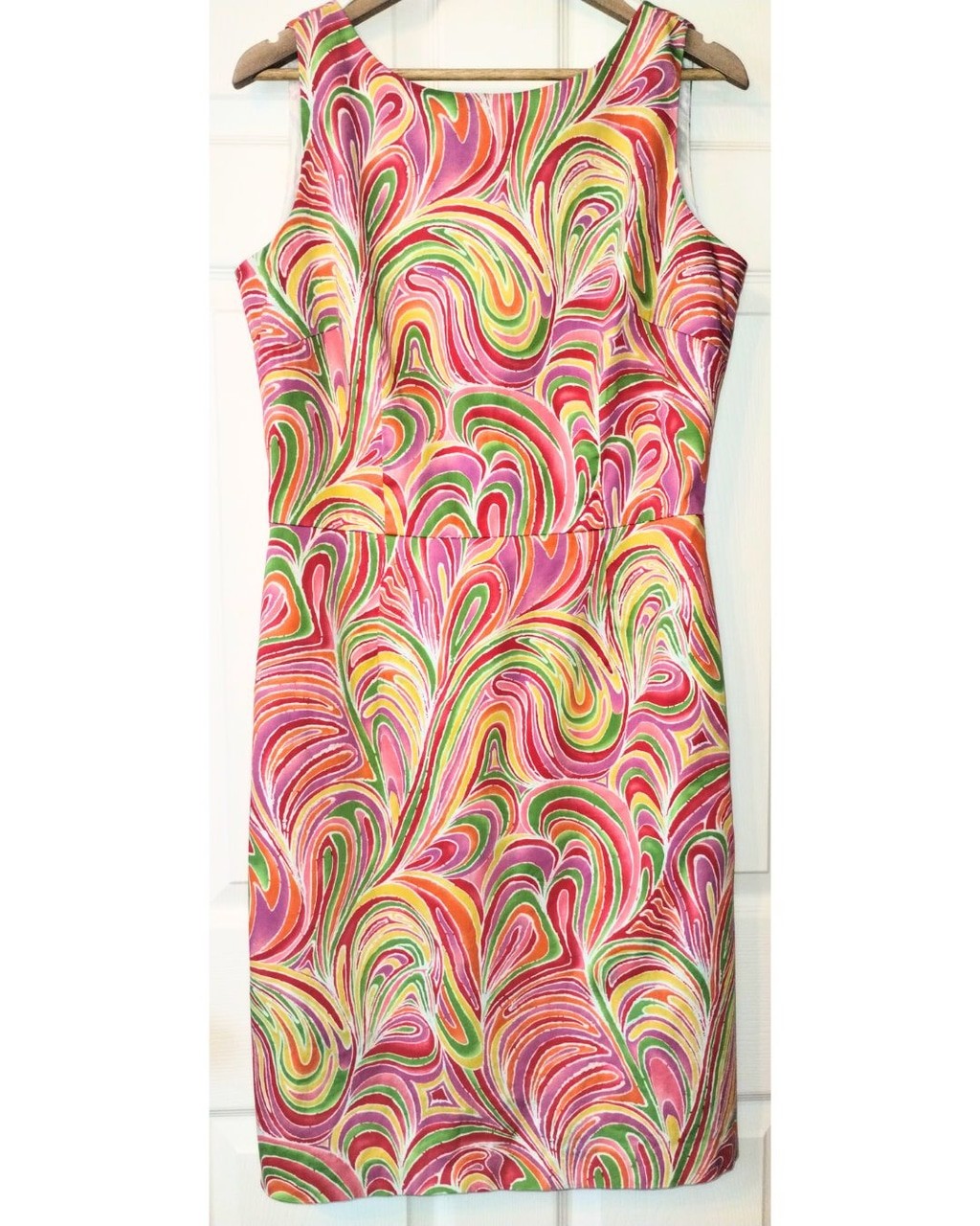 Worthington Sleeveless Sheath Shift Retro Psychedelic Swirl Dress (Sz 10)