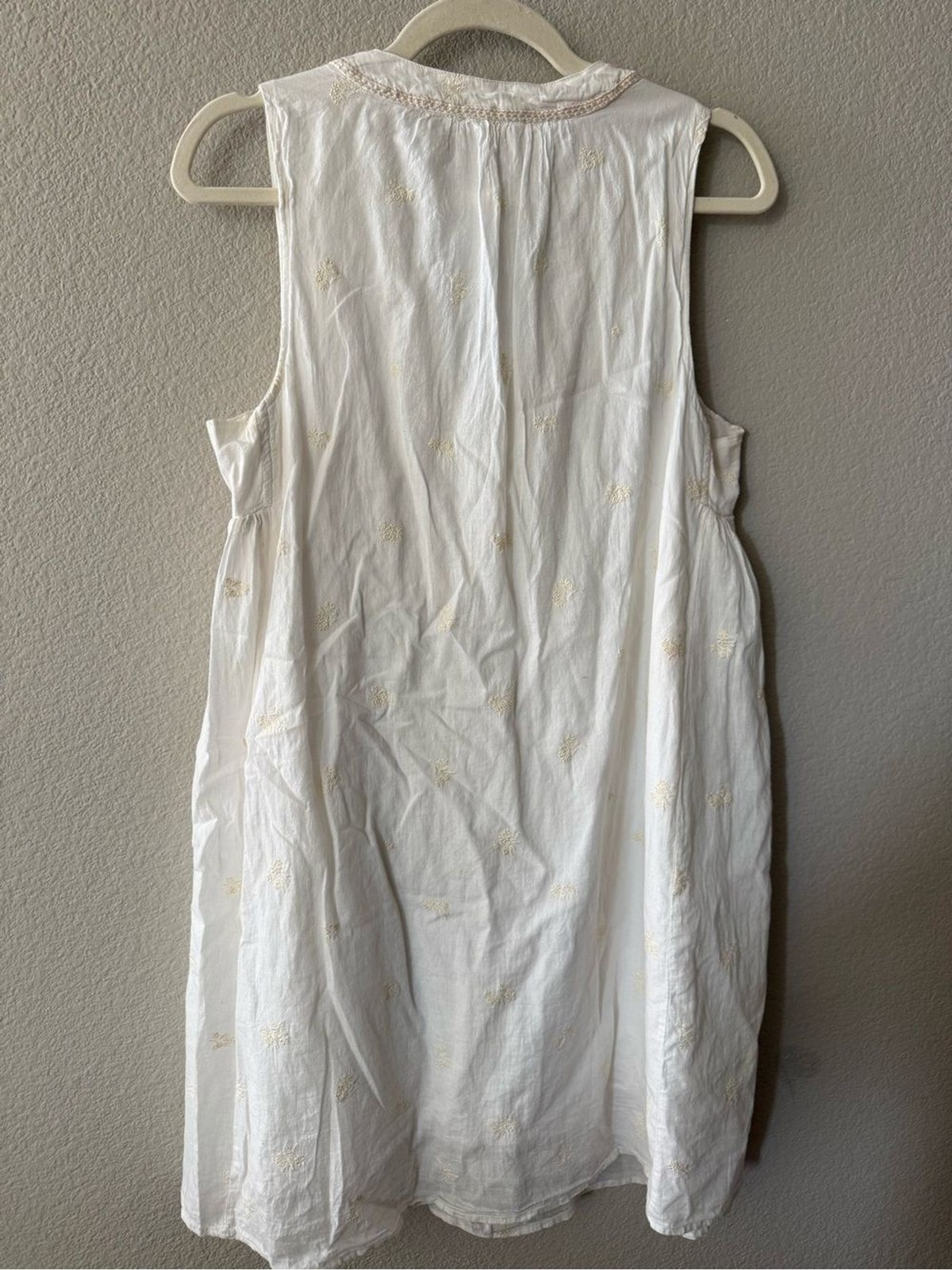 100% Cotton White Embroidered Boho Mini Dress European Summer Medium