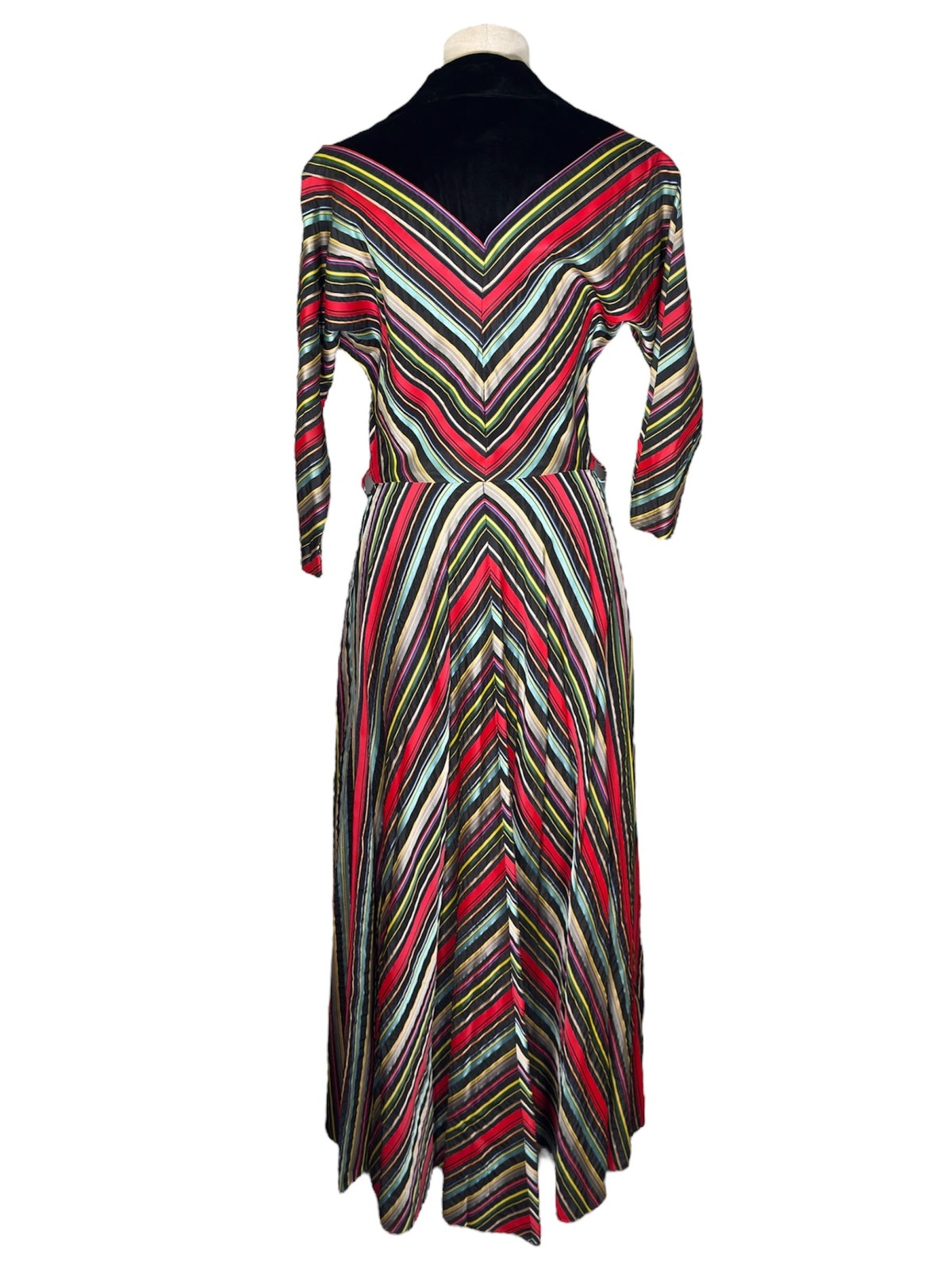 1940s/1950s Maxan Multicolor Striped Dolman Sleeve Hostess Gown – Size Small