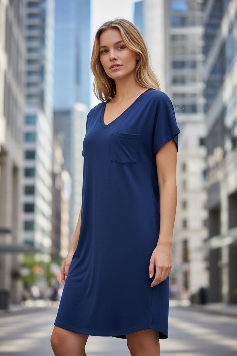 Lilly Pulitzer M Blue V-Neck Knee-Length Dress Back Keyhole 100% Pima Cotton
