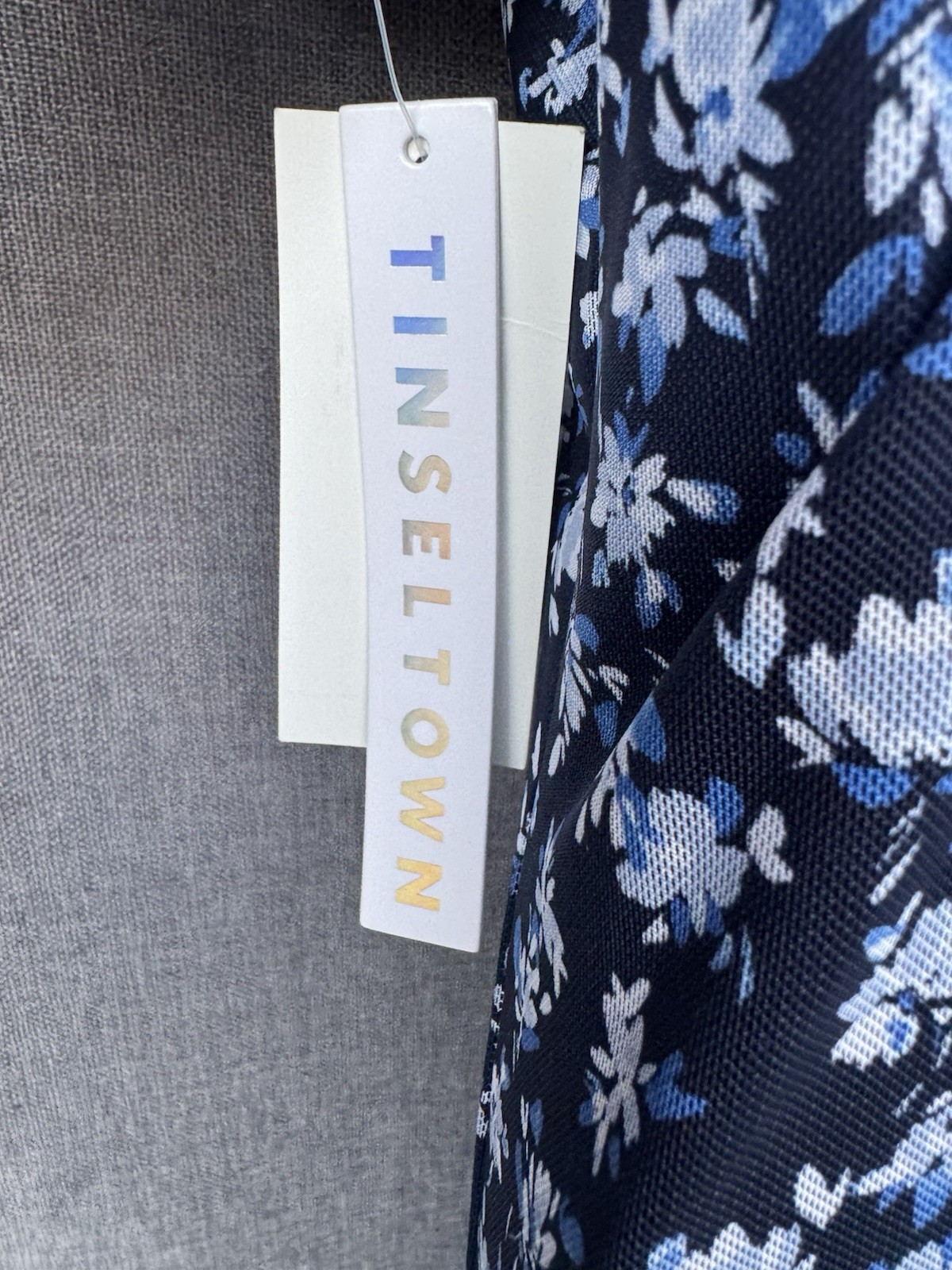 NWT Tinsel Town Blue Floral Coquette Midi Dress L Cottagecore Asymmetrical