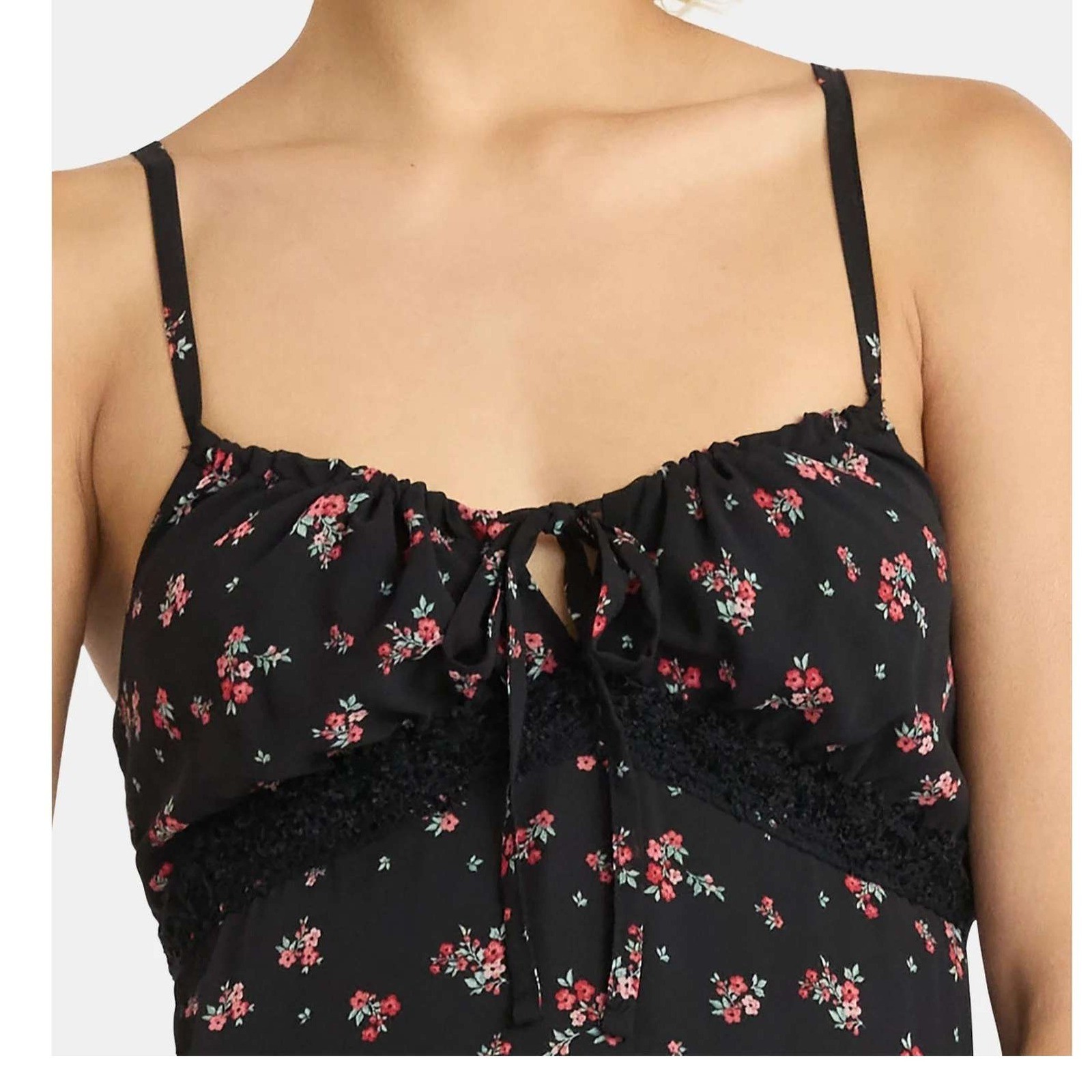 Babydoll Cottagecore Long Maxi Dress Sz S Blk Soot Floral Empire Seam Lace NWT