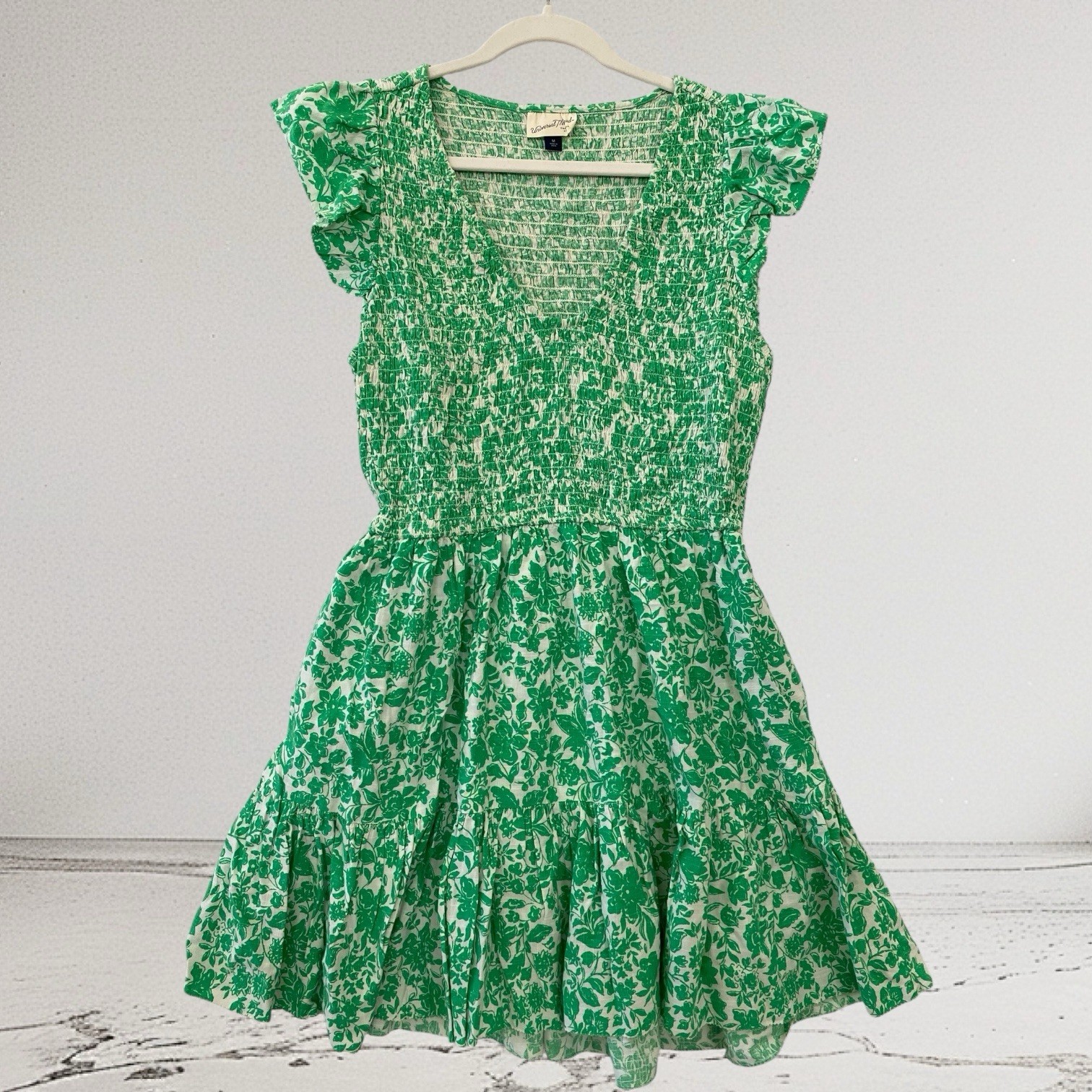 Universal Thread Womens Floral Smocked Mini Dress Size Medium Raw Hem “Flaws”