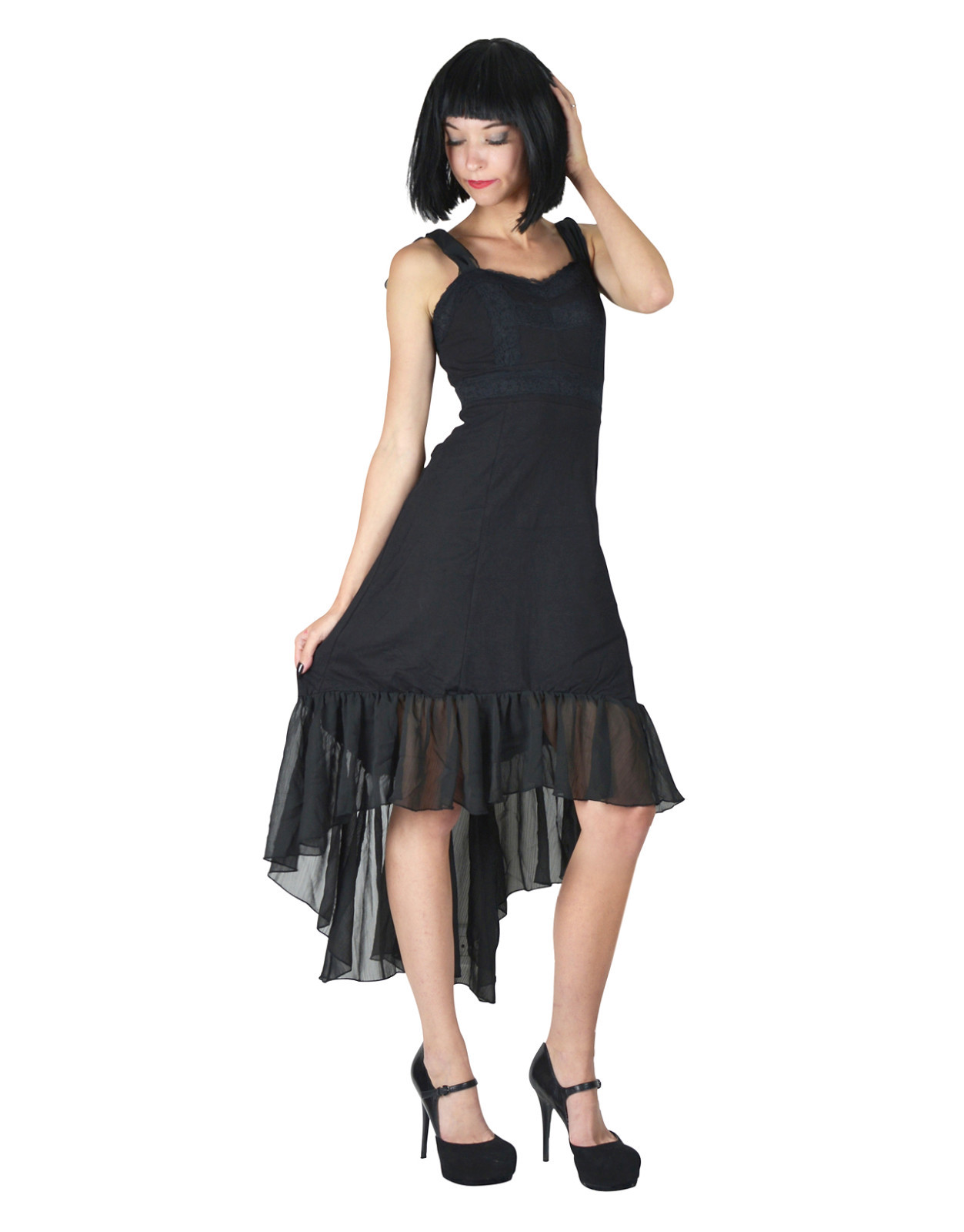 TRIPP NYC GOTHIC VAMPIRE WITCH GOTH PROM BLACK SEXY HI LOW DRESS CE4381
