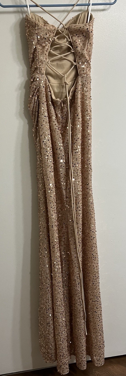 Strapless Gold Sequin Evening Dress