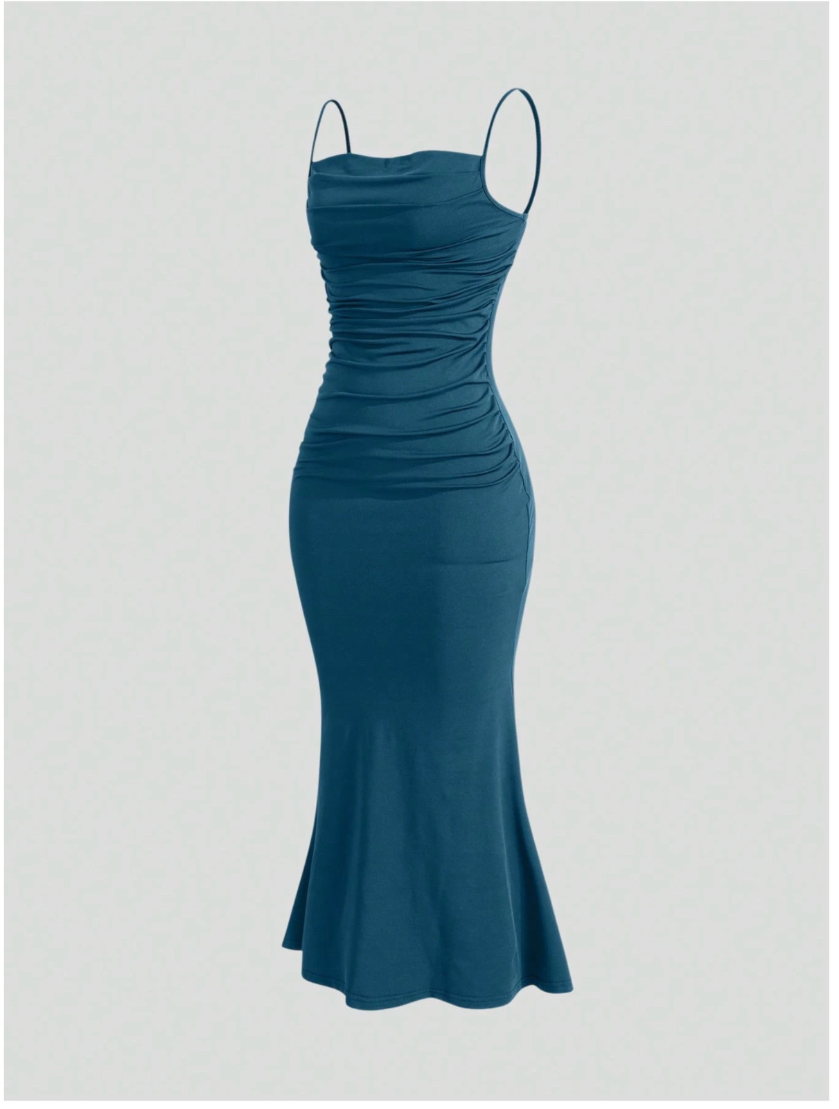 Teal Blue MOD Solid Ruched Mermaid Hem Cami Dress Sz XS S M L